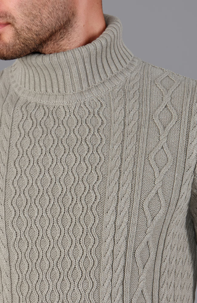 Mens Midweight Cotton Roll Neck Cable Jumper