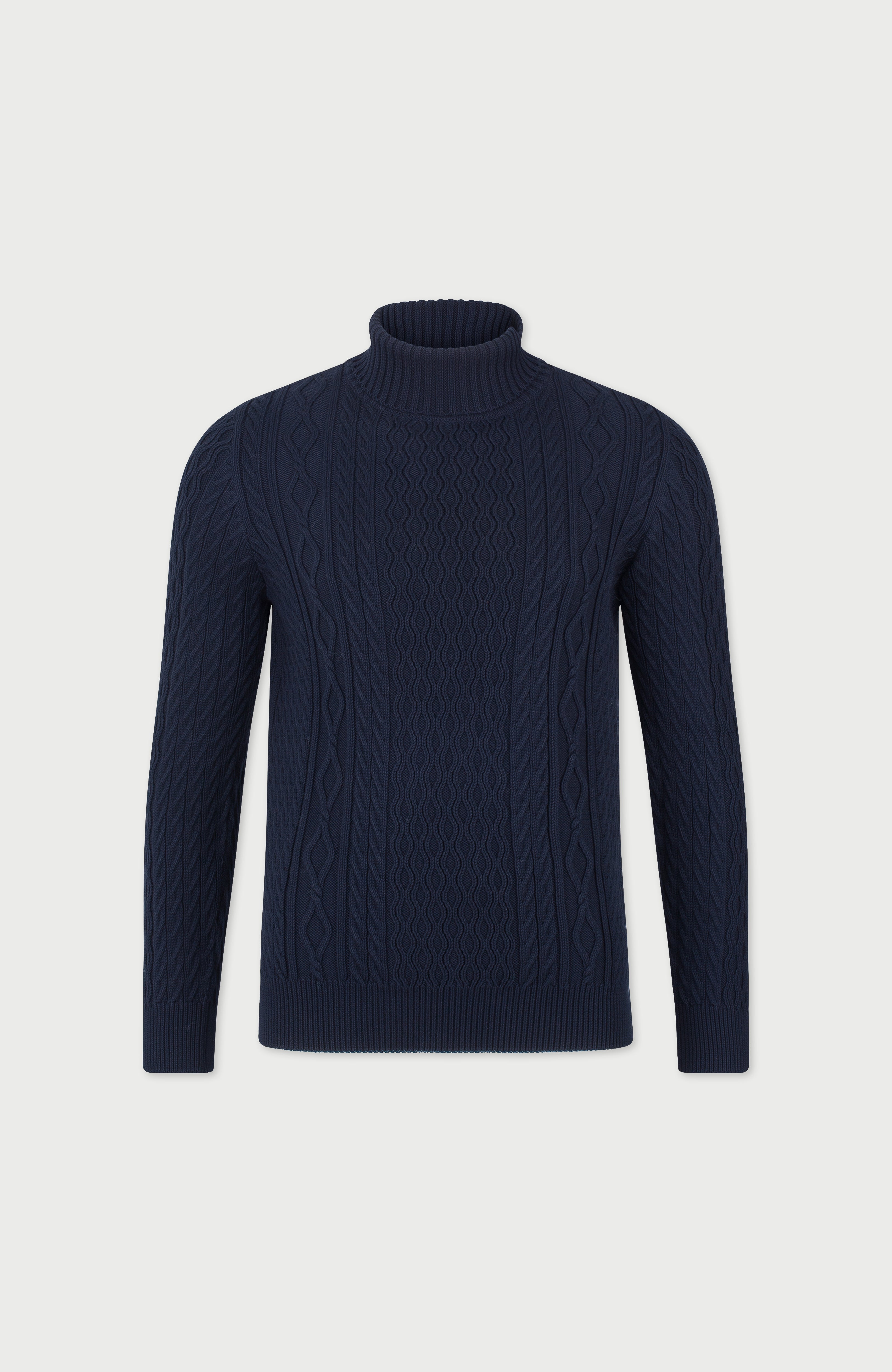 Mens Midweight Cotton Roll Neck Cable Jumper