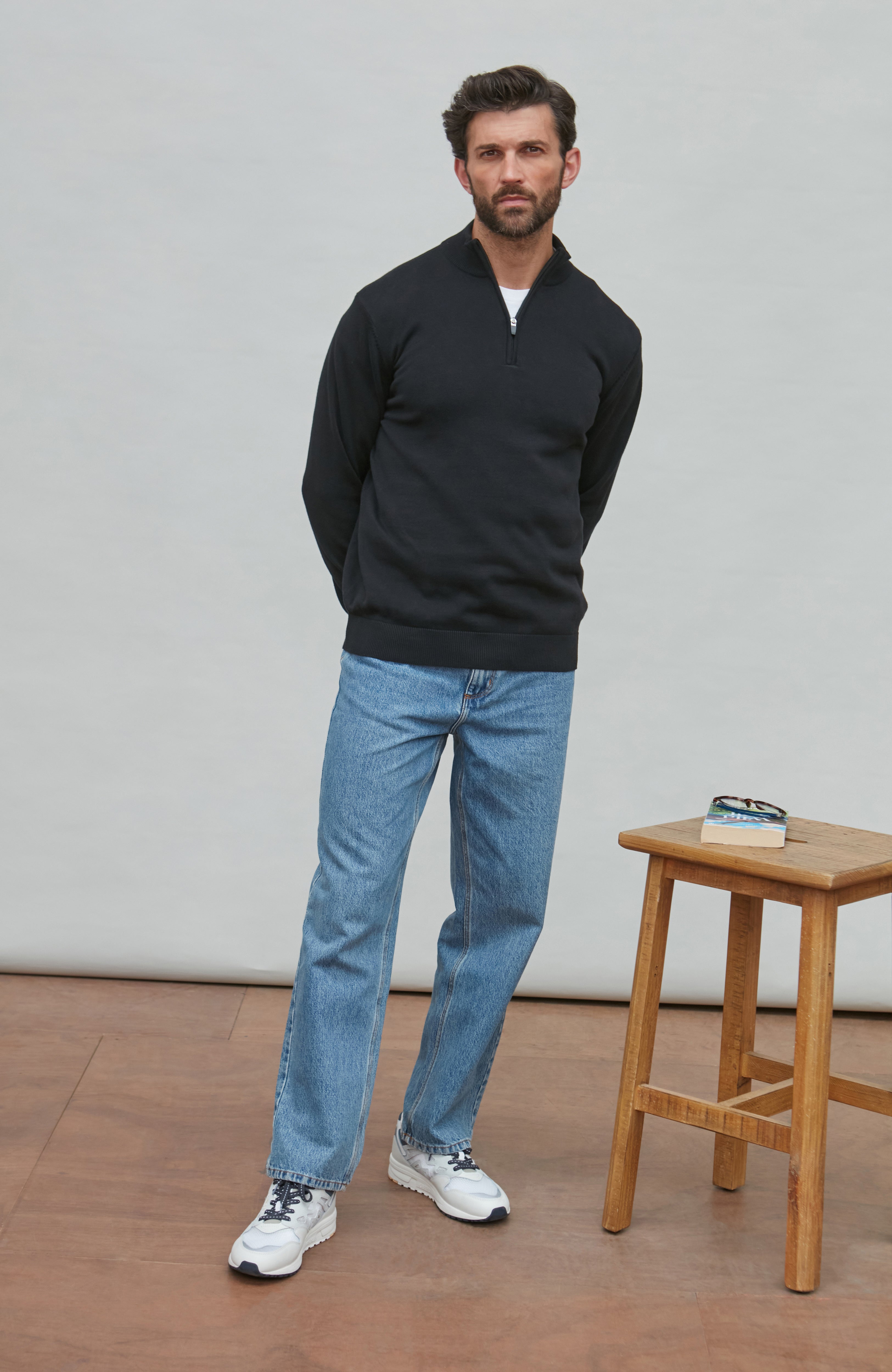 Mens Lightweight Cotton Zip Neck Jumper