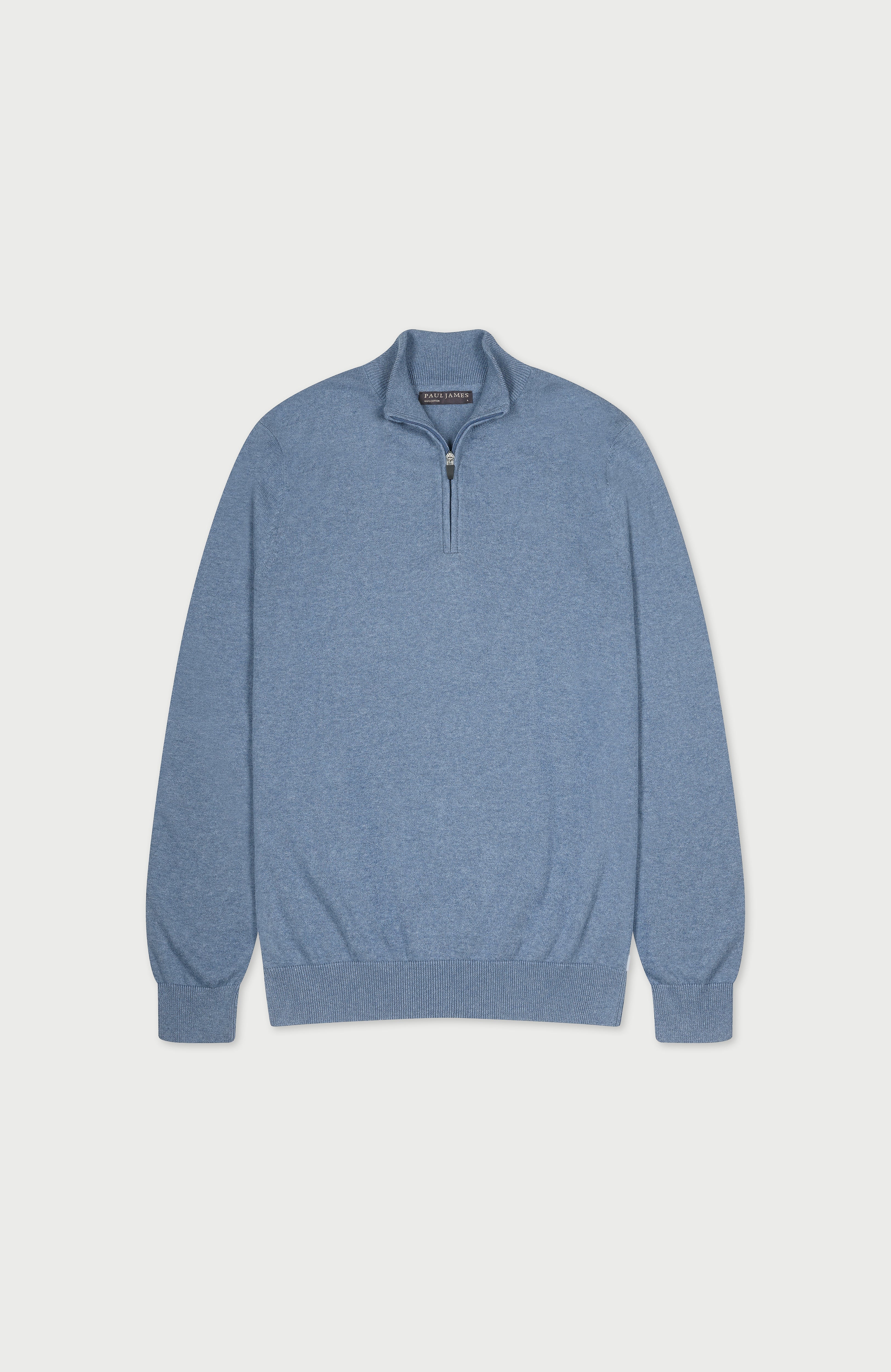 Mens Lightweight Cotton Zip Neck Jumper