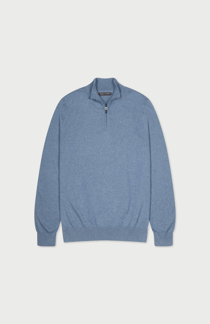 Mens Lightweight Cotton Zip Neck Jumper