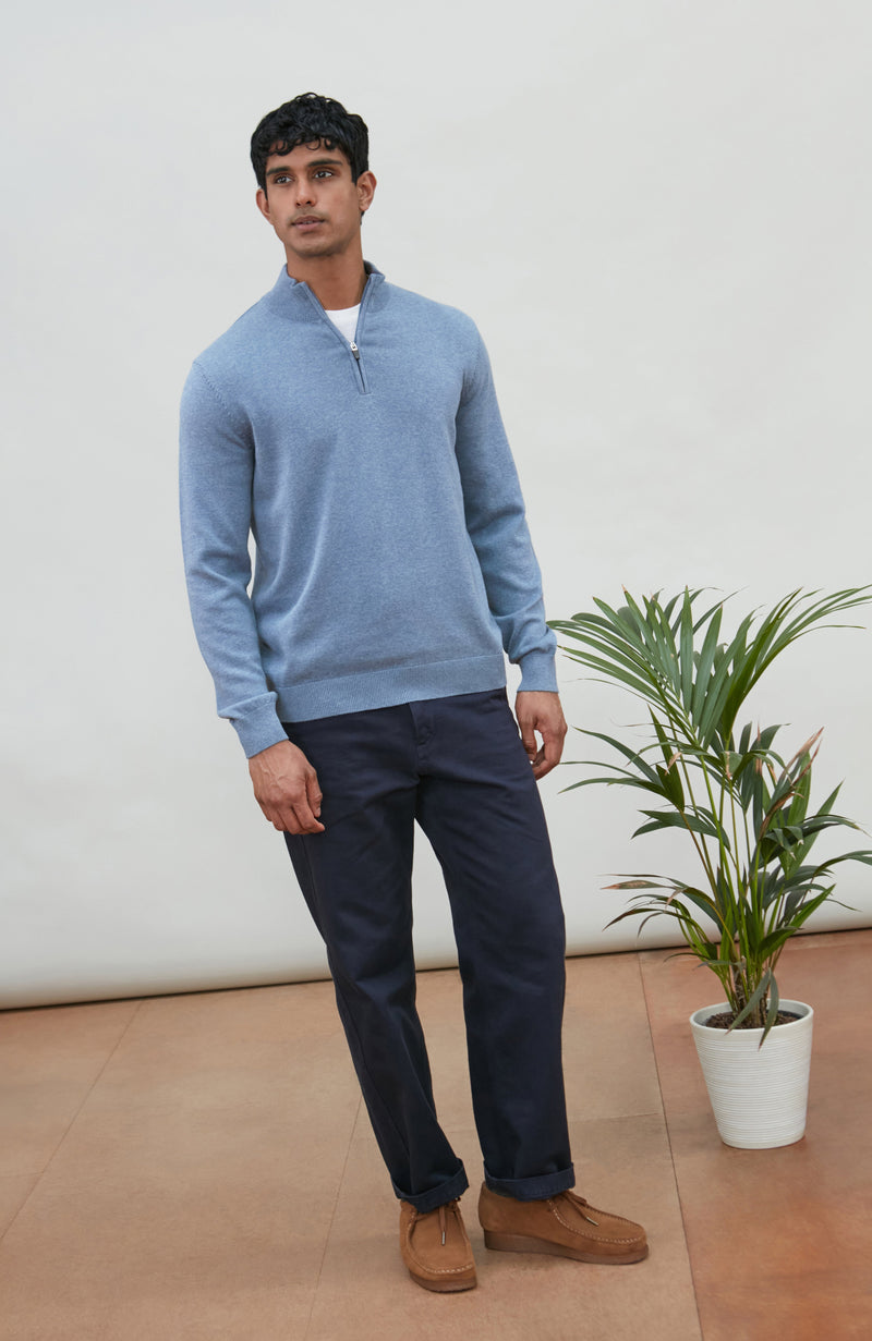 Mens Lightweight Cotton Zip Neck Jumper