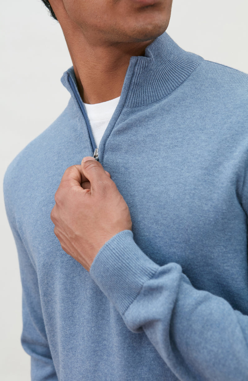 Mens Lightweight Cotton Zip Neck Jumper