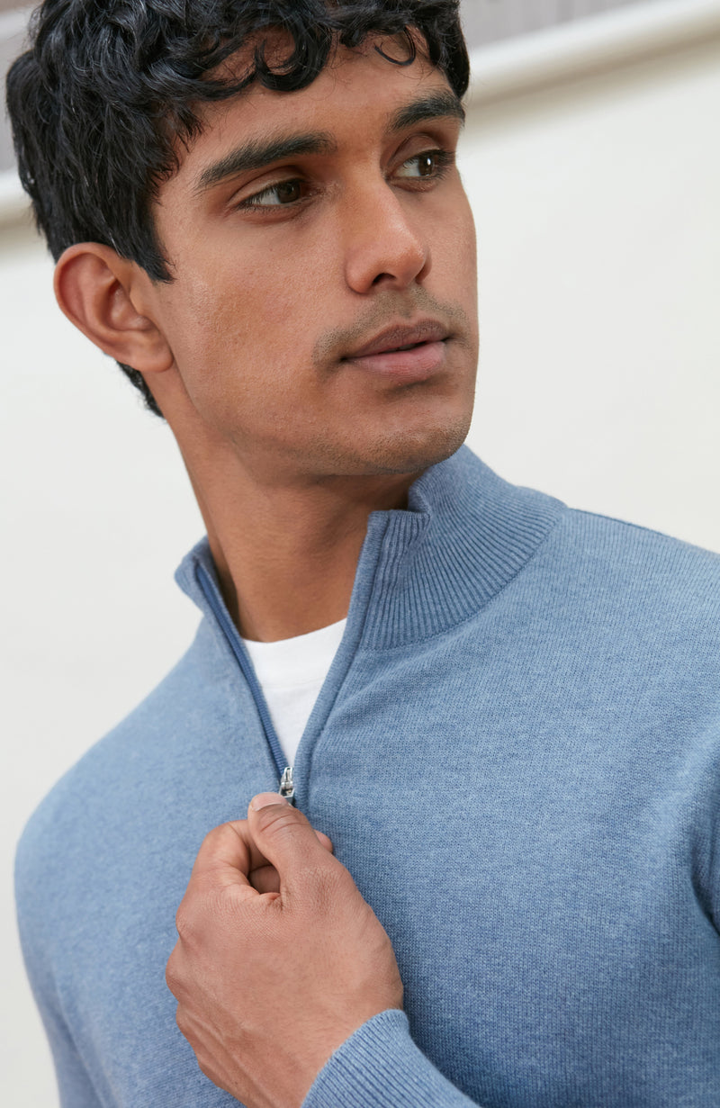Mens Lightweight Cotton Zip Neck Jumper