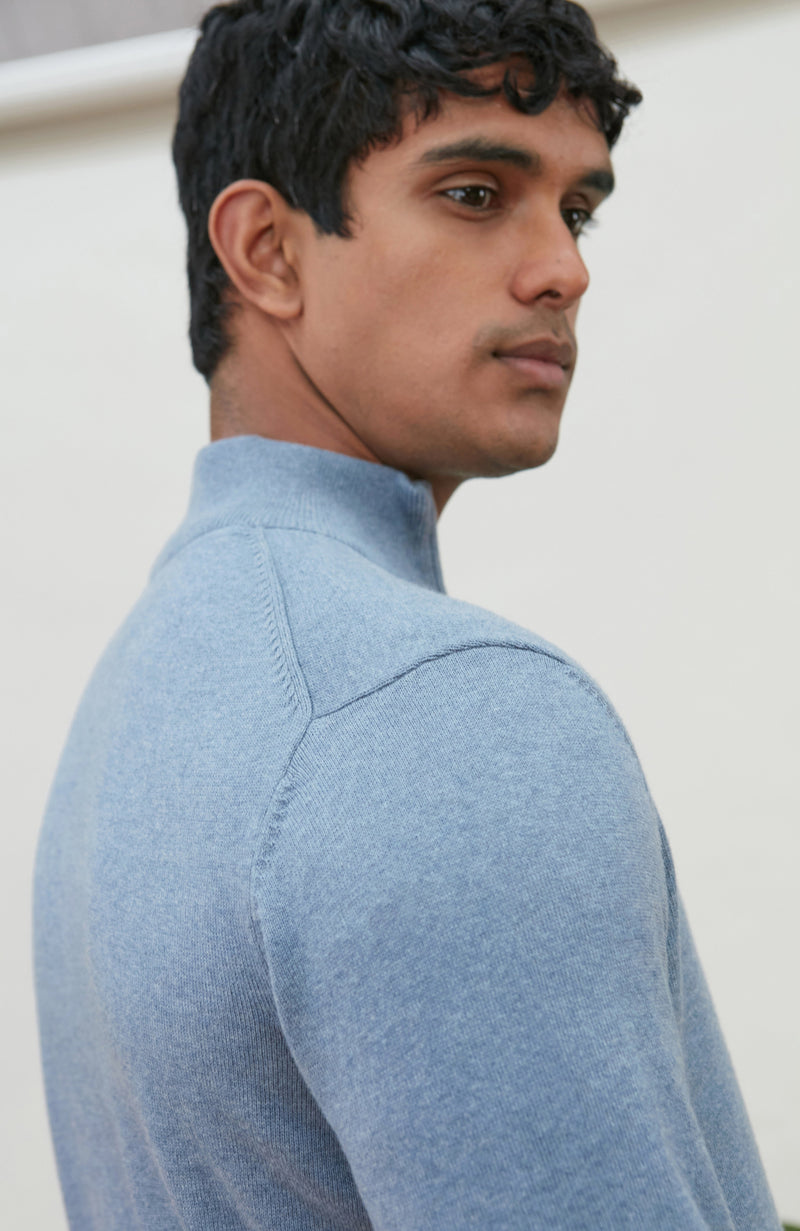Mens Lightweight Cotton Zip Neck Jumper