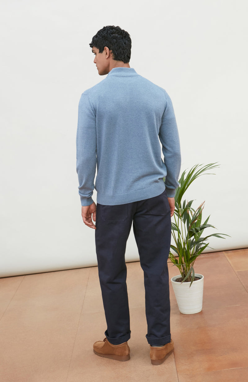 Mens Lightweight Cotton Zip Neck Jumper