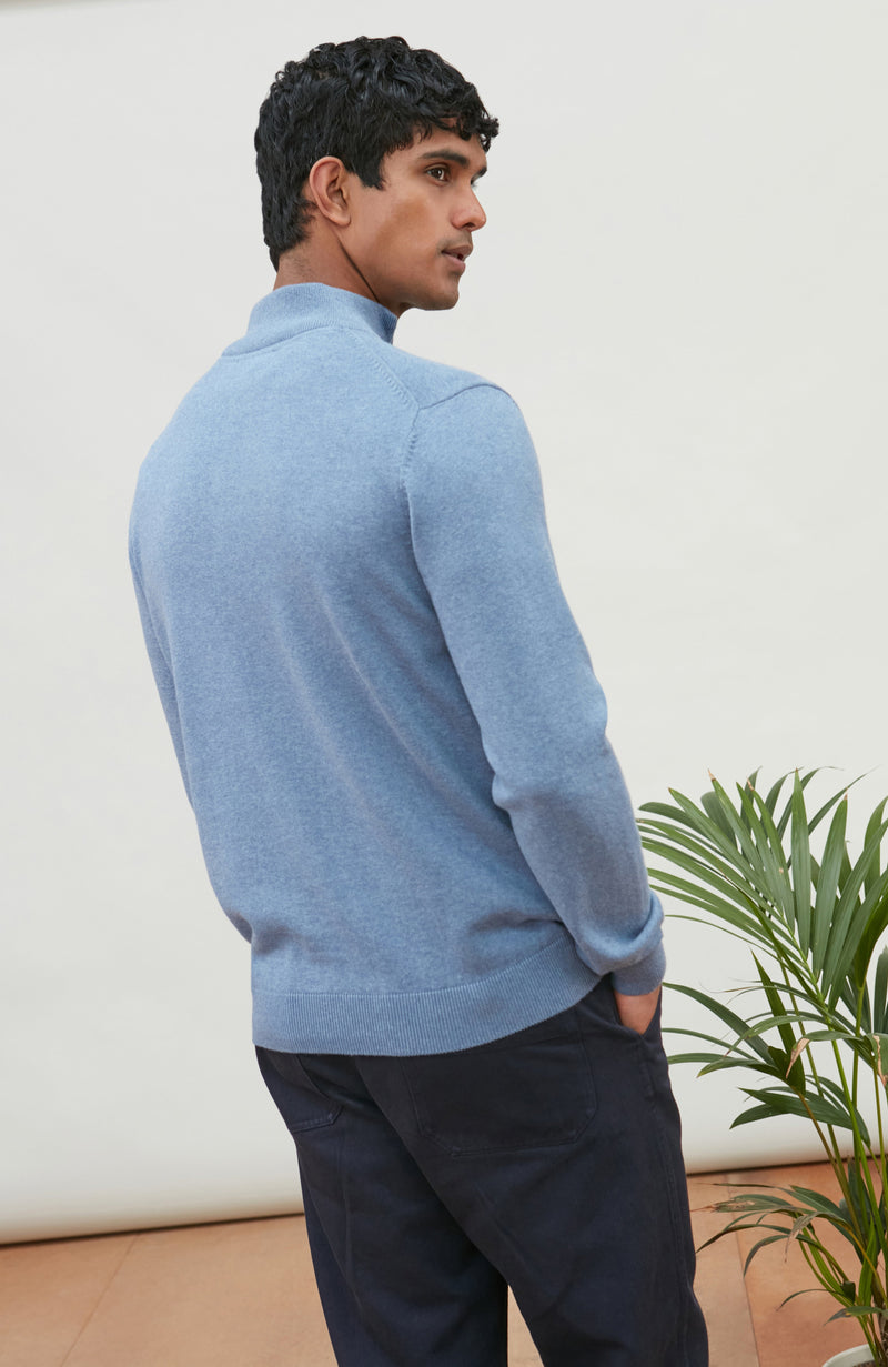 Mens Lightweight Cotton Zip Neck Jumper