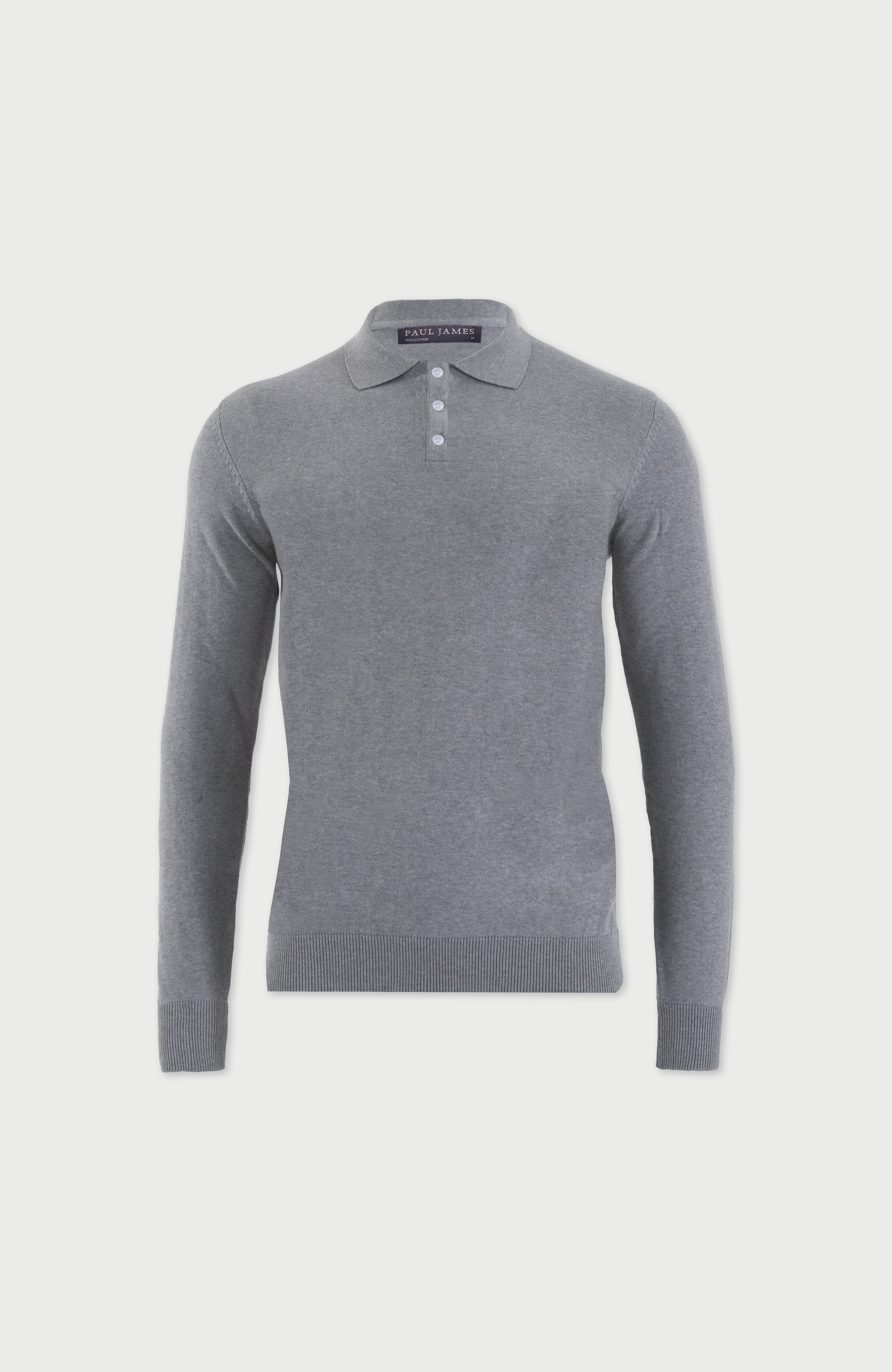 Mens Lightweight Cotton Long Sleeve Knitted Polo Shirt