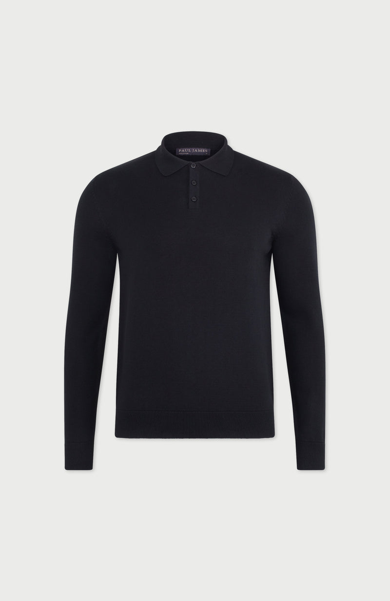 Mens Lightweight Cotton Long Sleeve Knitted Polo Shirt