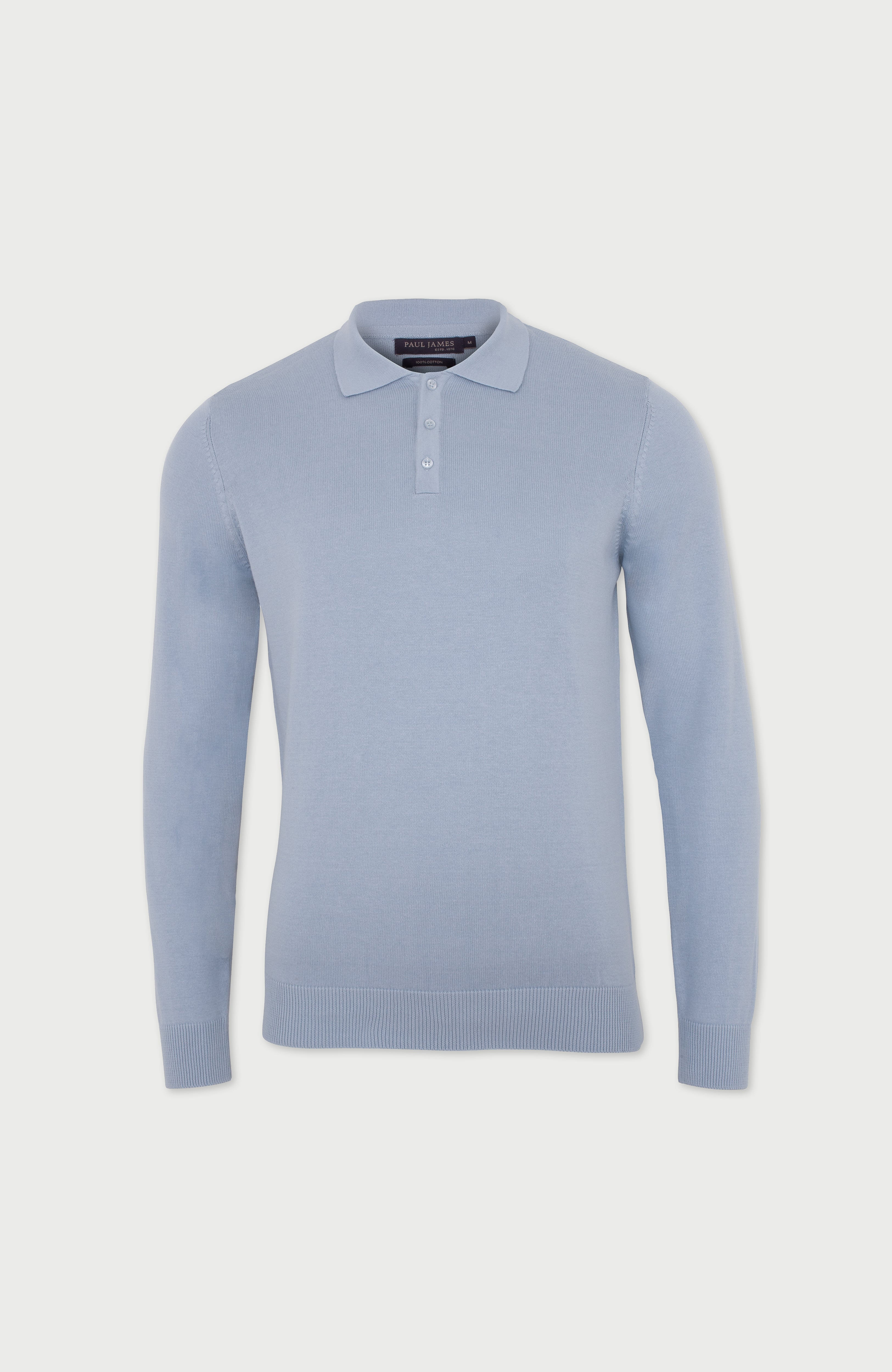 Mens Lightweight Cotton Long Sleeve Knitted Polo Shirt