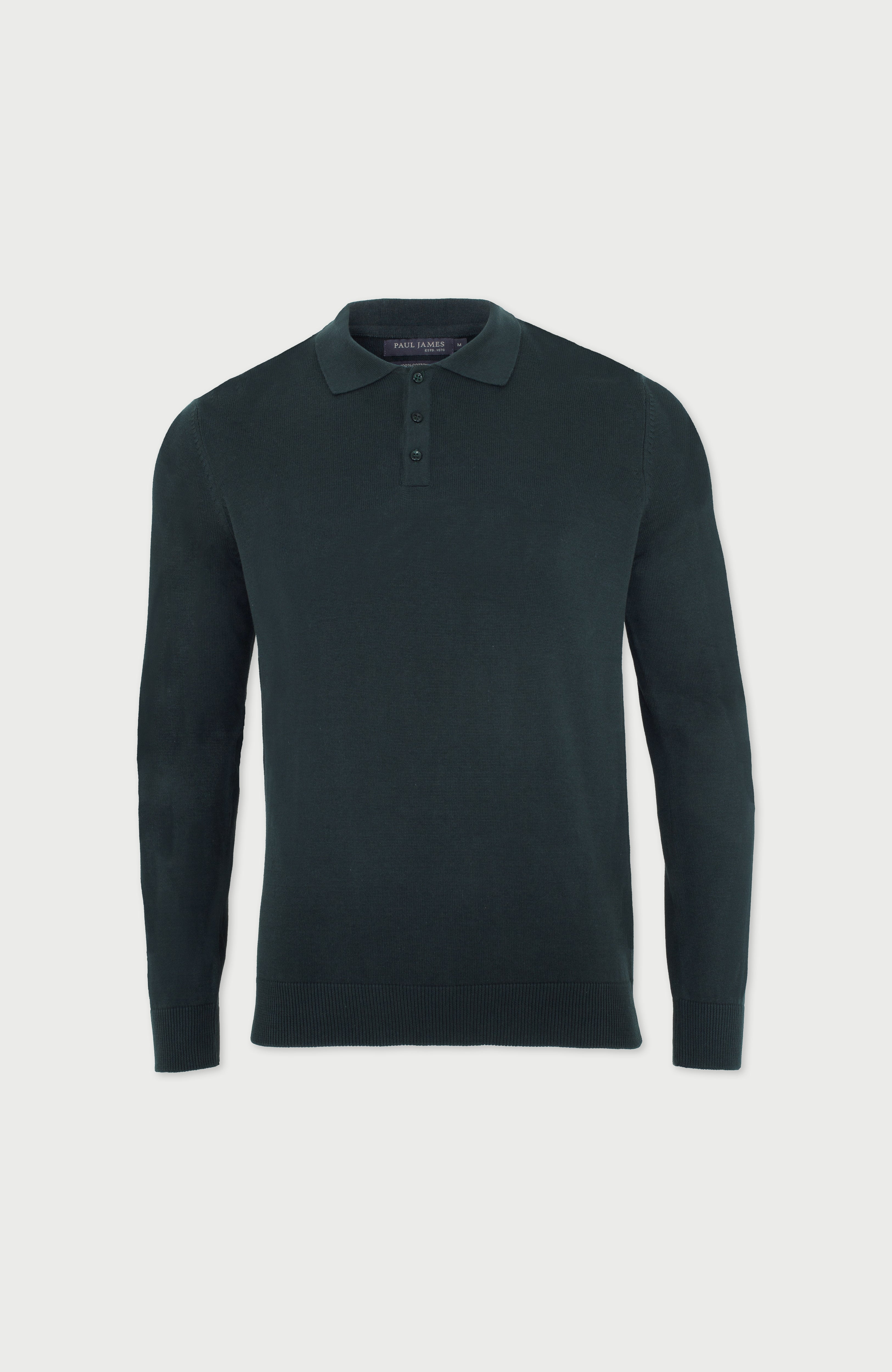 Mens Lightweight Cotton Long Sleeve Knitted Polo Shirt