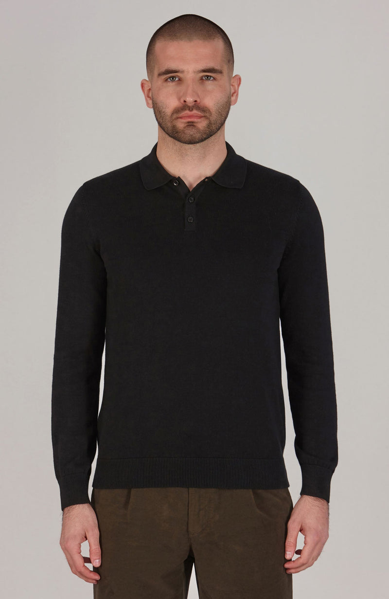 Mens Lightweight Cotton Long Sleeve Knitted Polo Shirt