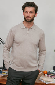 Mens Lightweight Cotton Long Sleeve Knitted Polo Shirt