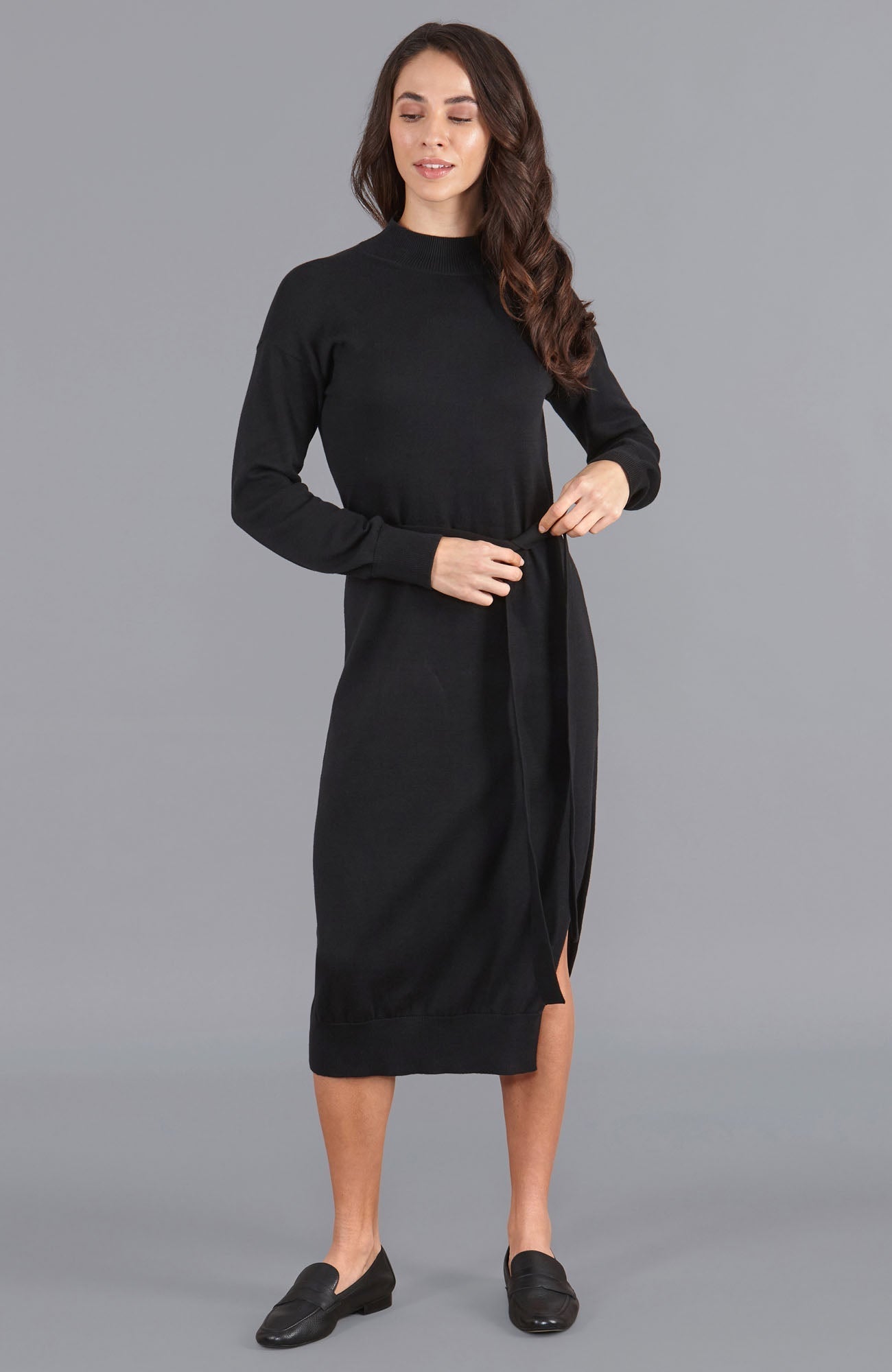 Womens Lightweight Cotton Mock Neck Dress