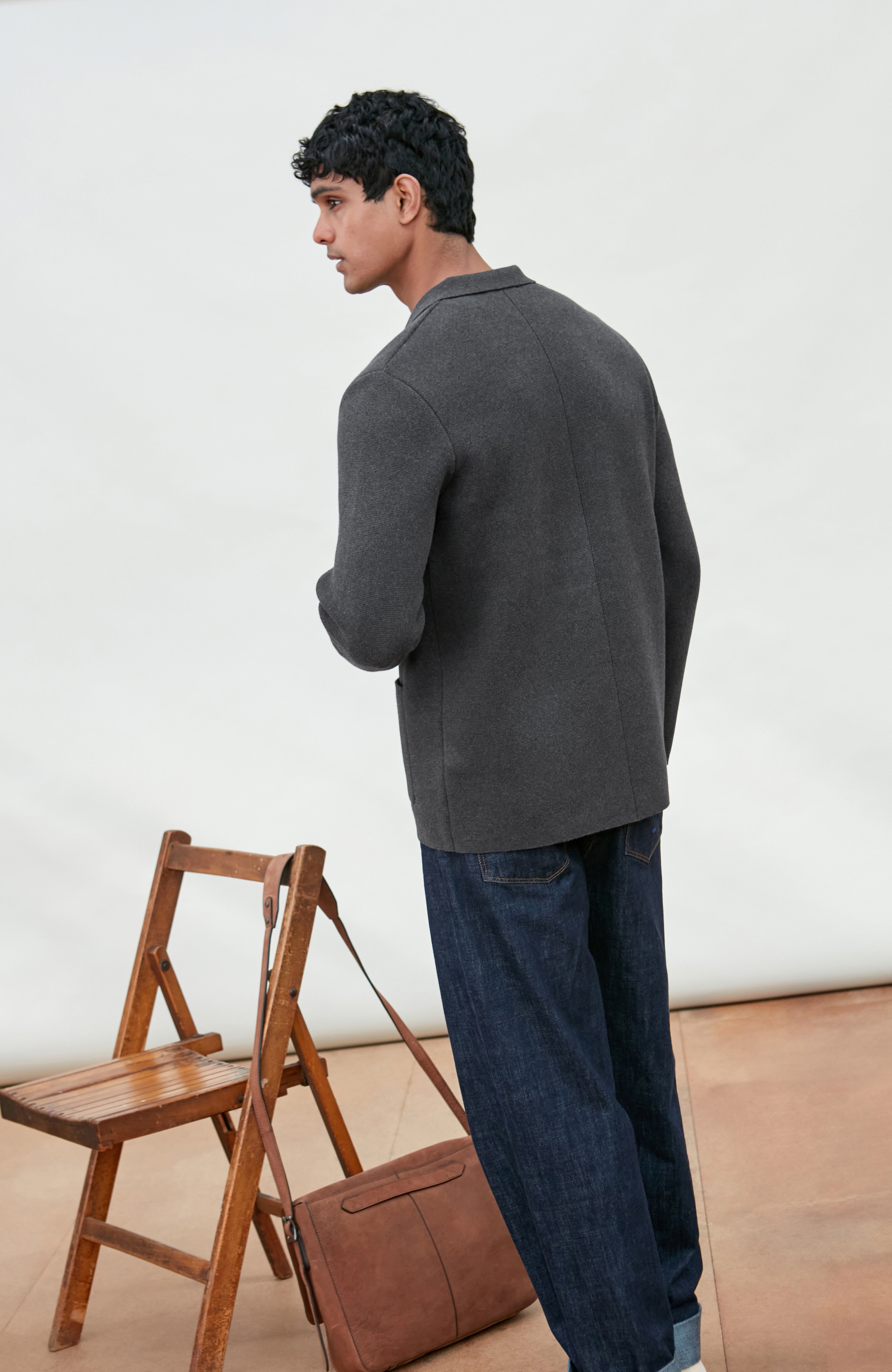 Mens Midweight Cotton Deconstructed Knitted Blazer