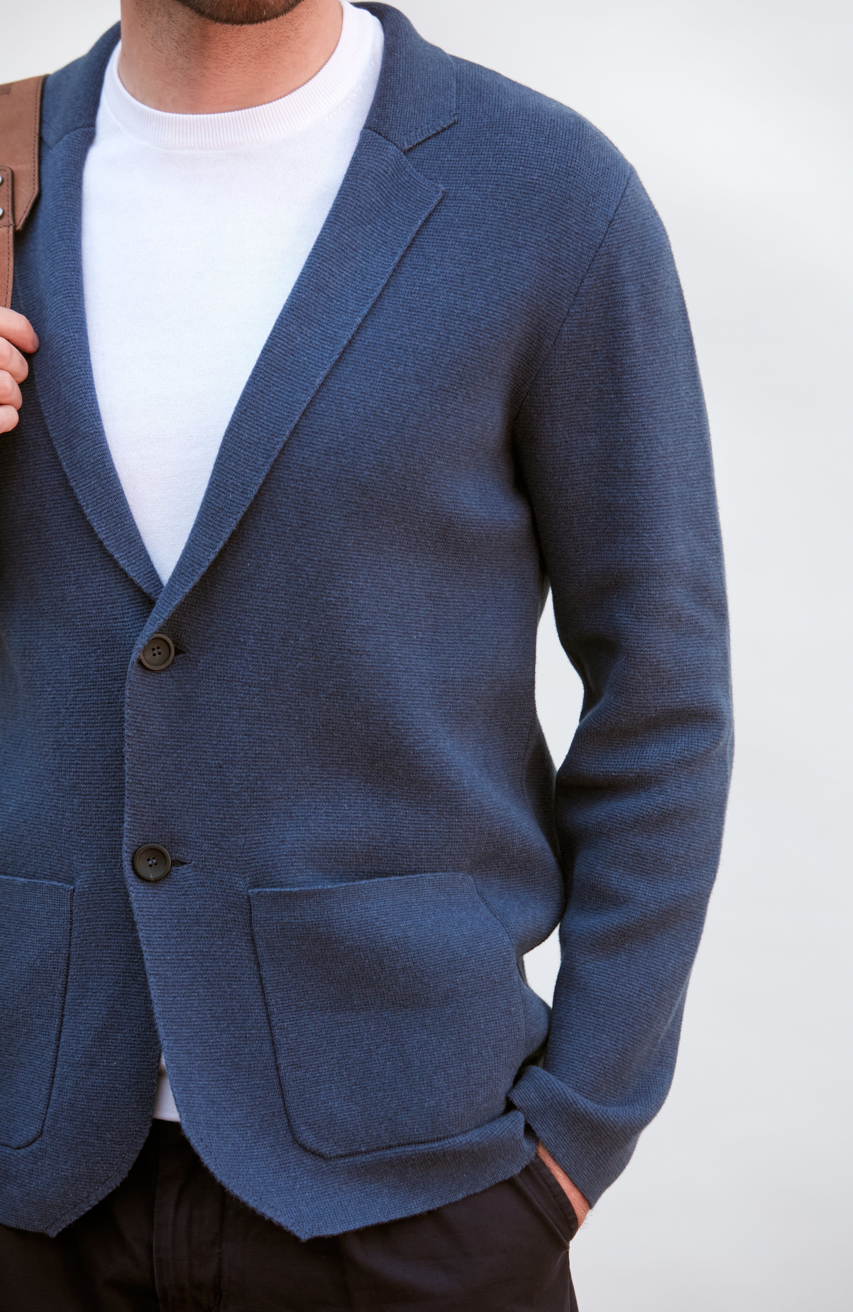 Mens Midweight Cotton Deconstructed Knitted Blazer