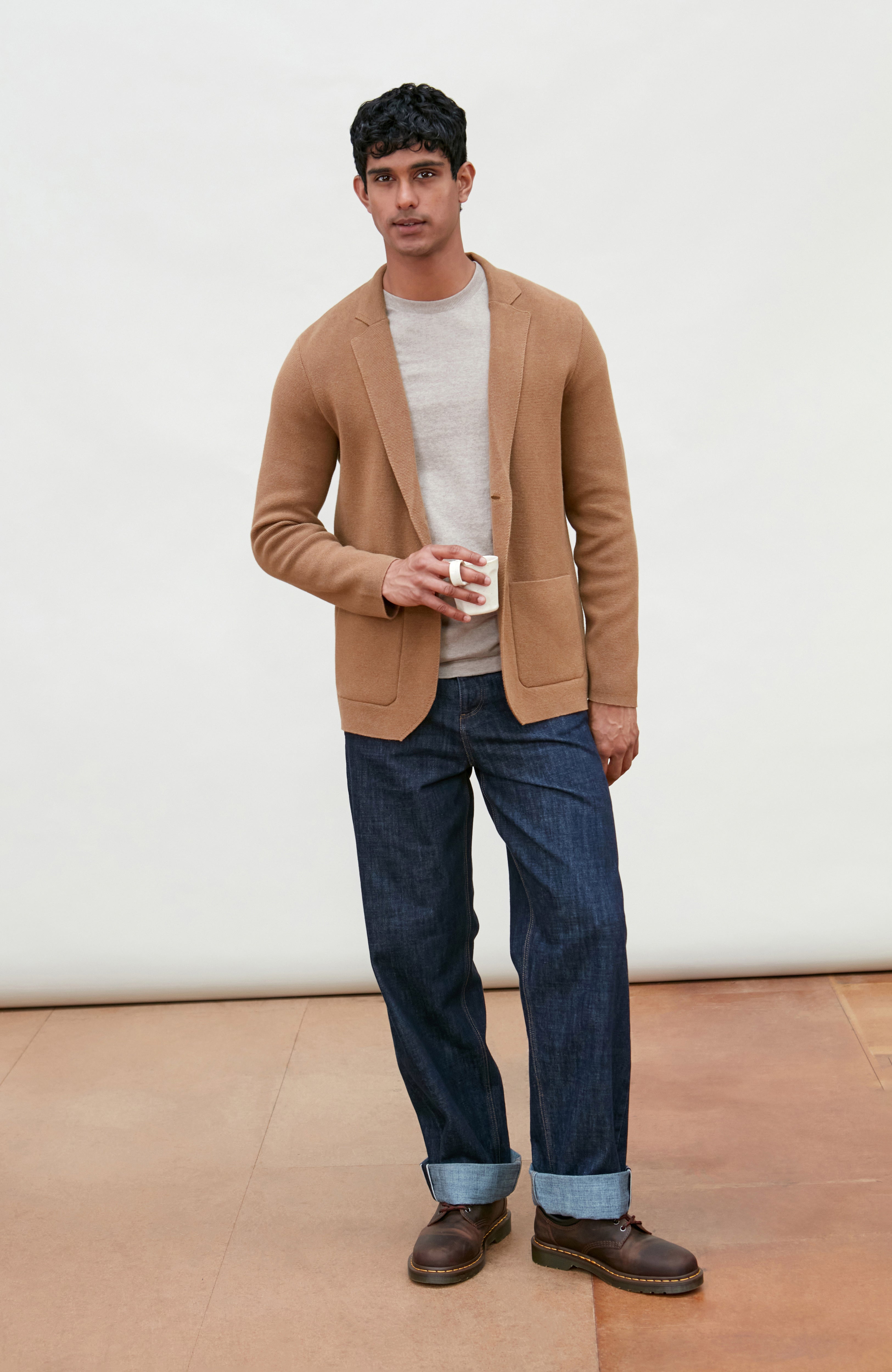 Mens Midweight Cotton Deconstructed Knitted Blazer