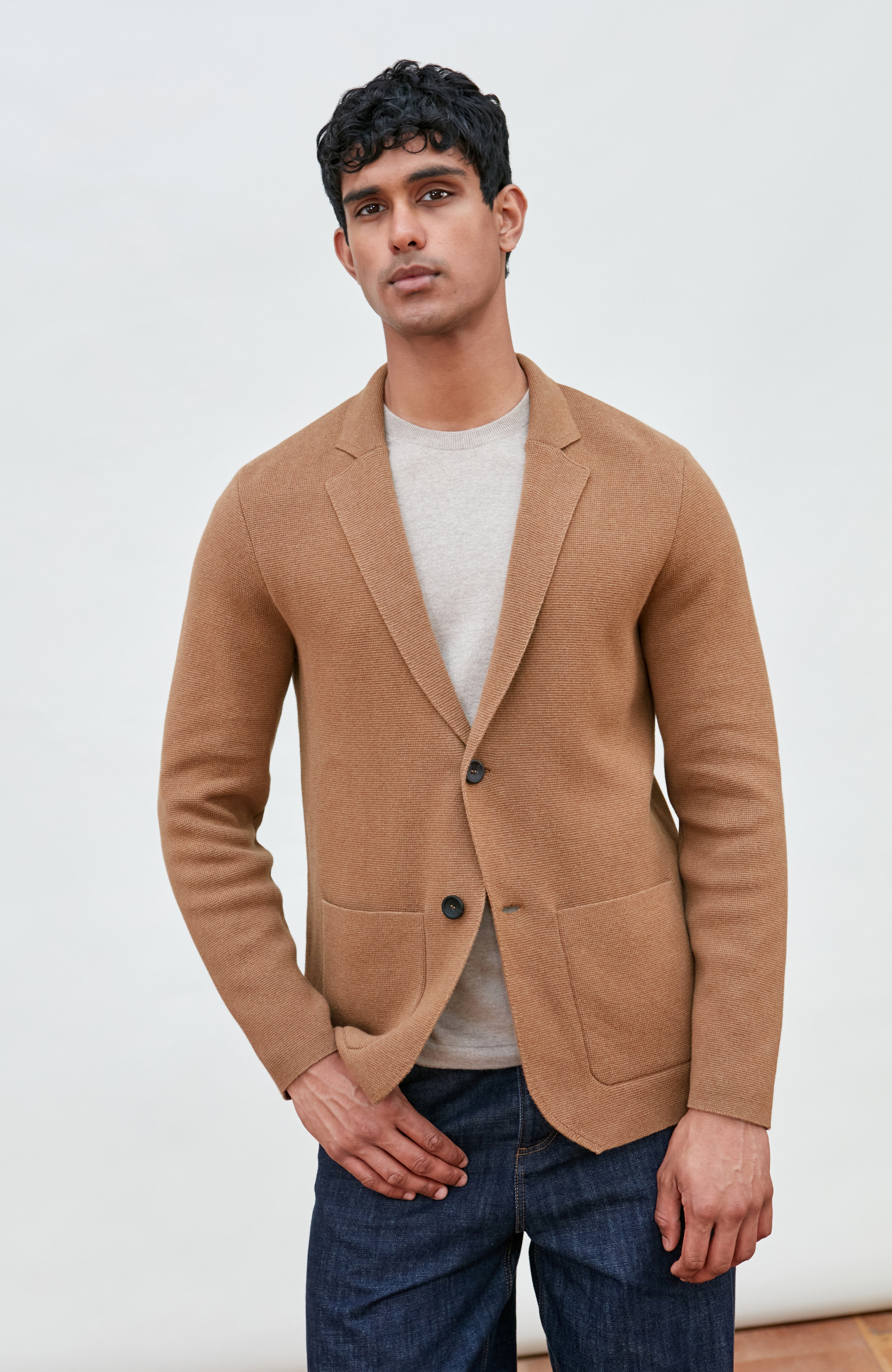 Mens Midweight Cotton Deconstructed Knitted Blazer
