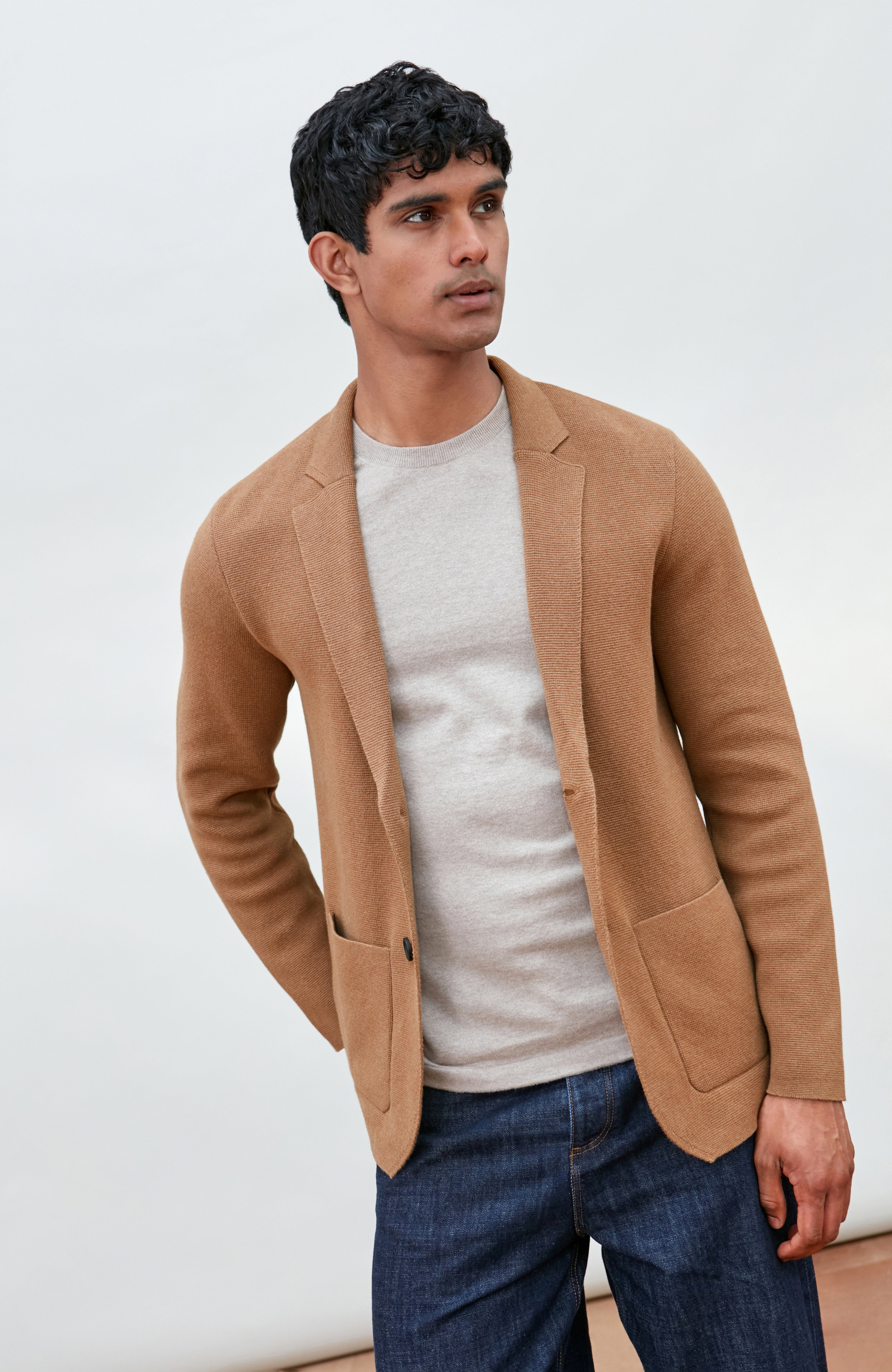 Mens Midweight Cotton Deconstructed Knitted Blazer