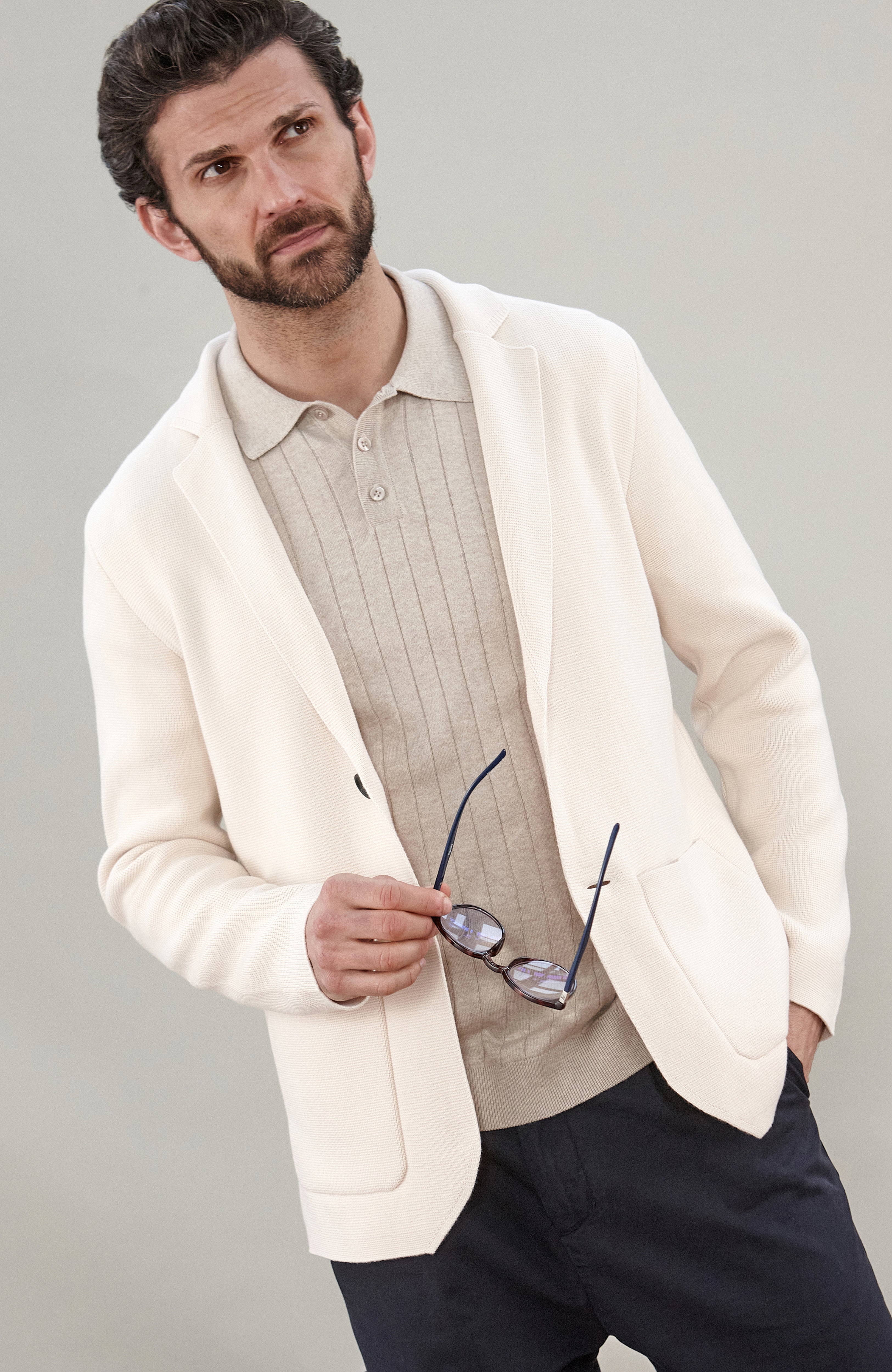 Mens Midweight Cotton Deconstructed Knitted Blazer