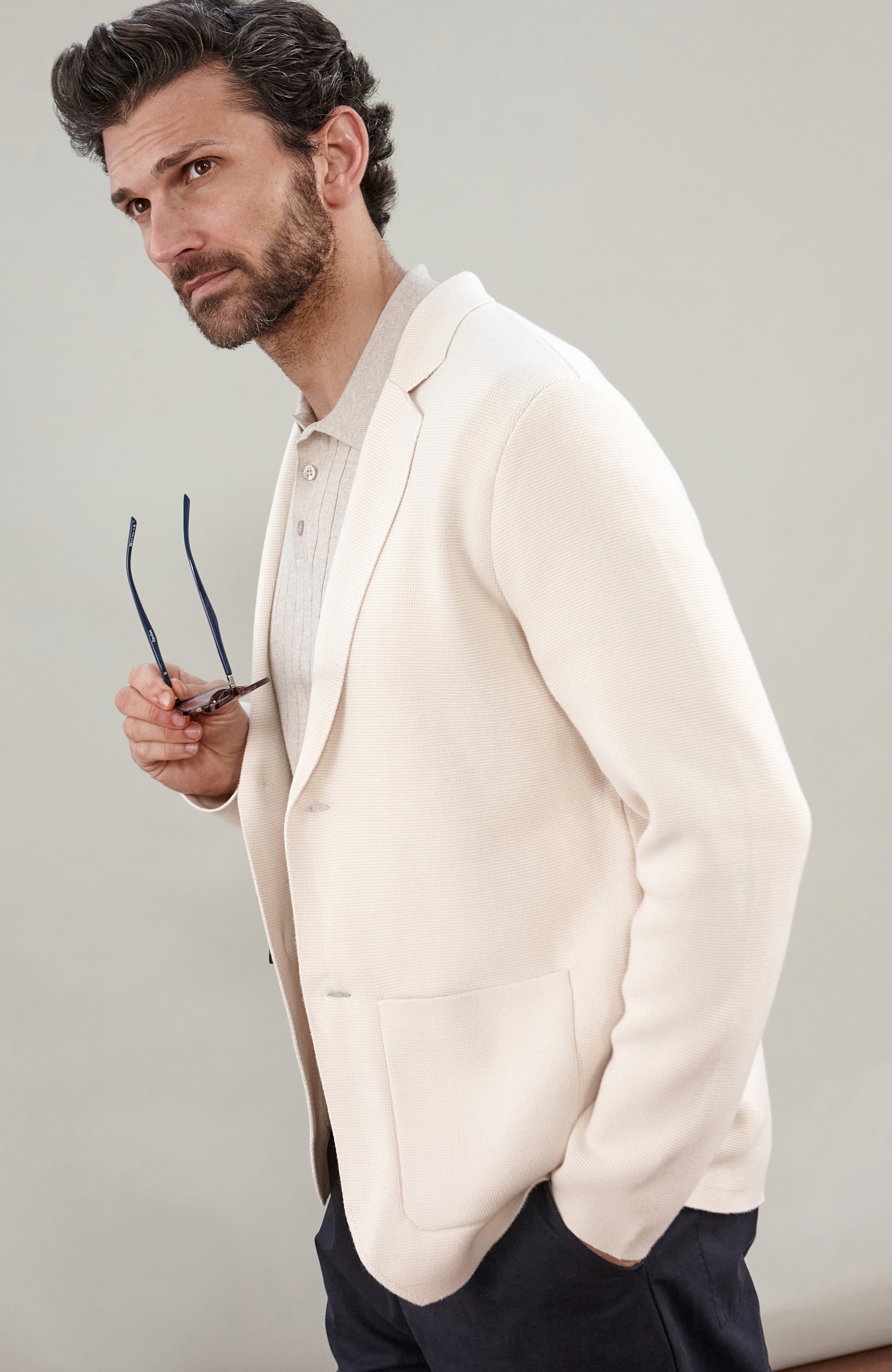 Mens Midweight Cotton Deconstructed Knitted Blazer