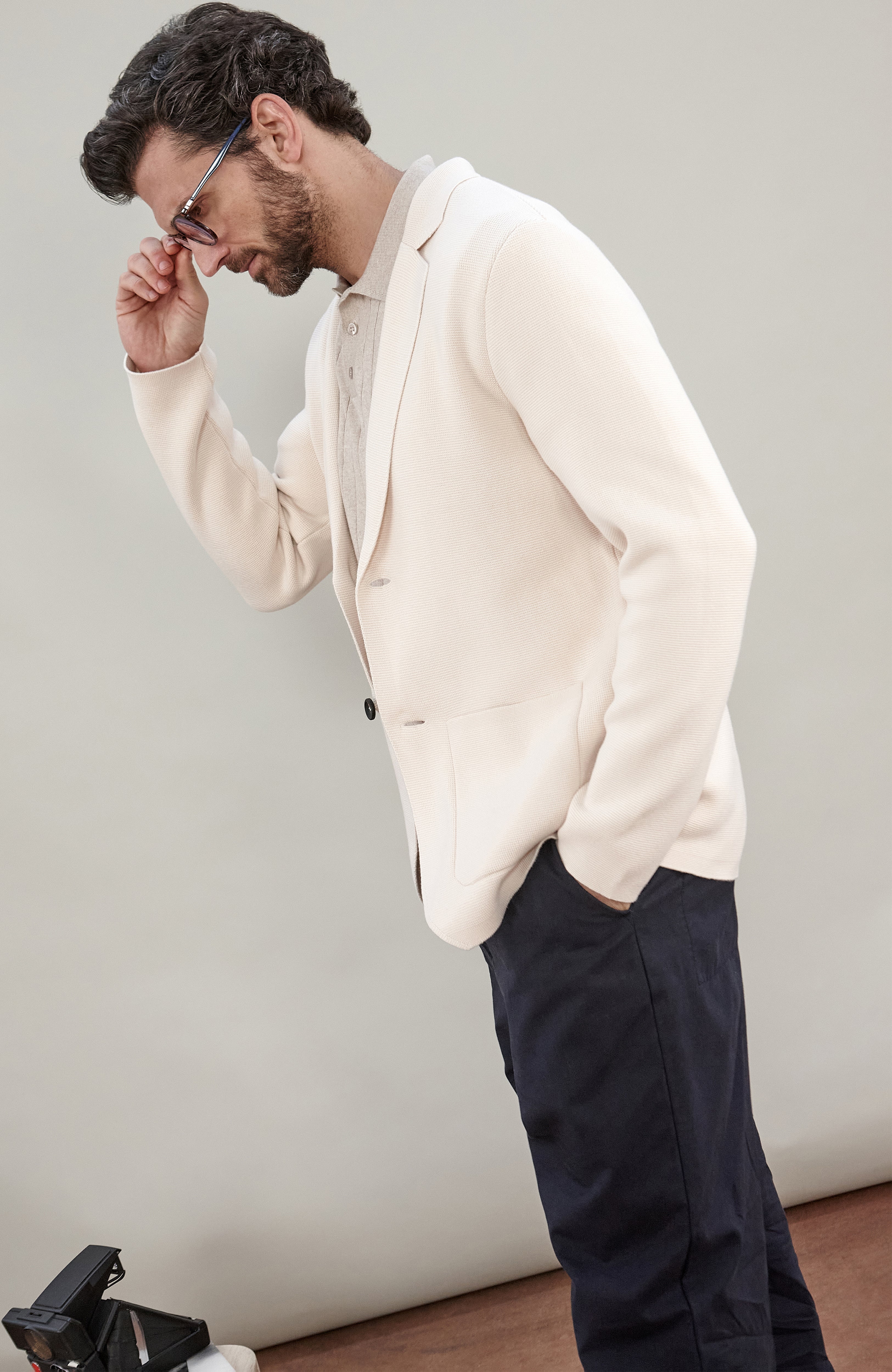 Mens Midweight Cotton Deconstructed Knitted Blazer