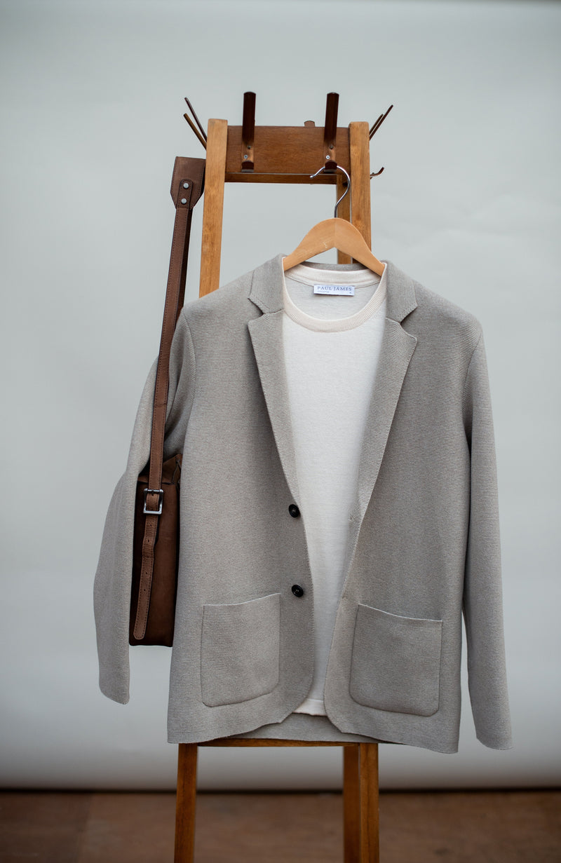 Mens Midweight Cotton Deconstructed Knitted Blazer