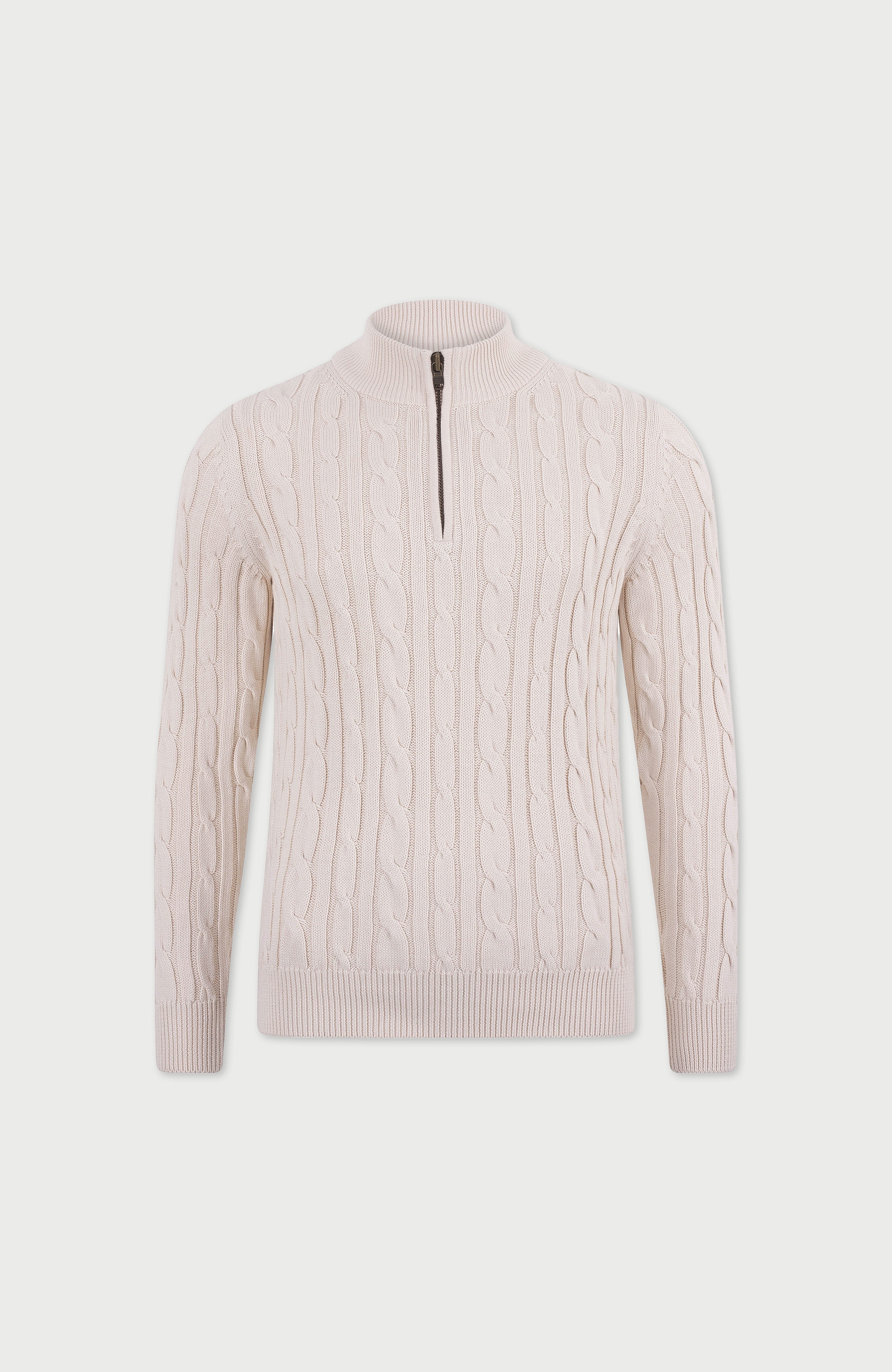 Mens Midweight Cotton Cable Zip Neck Jumper