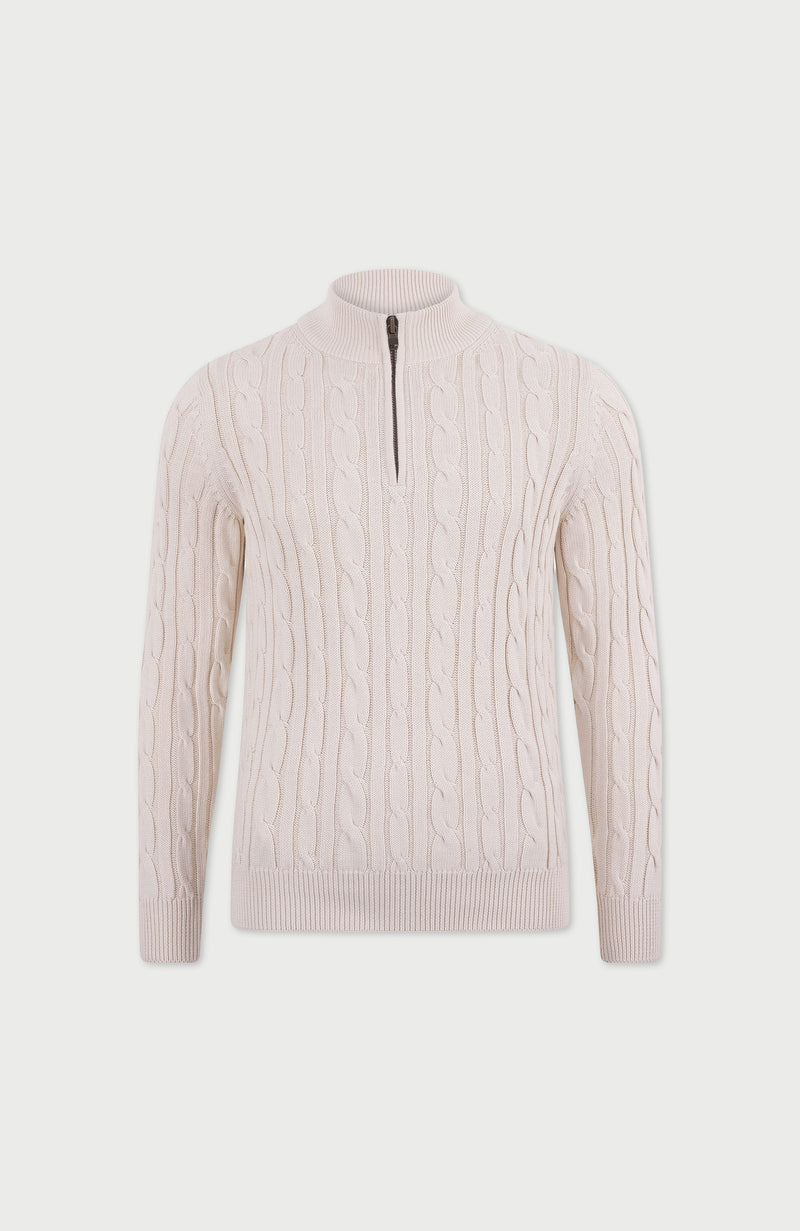 Mens Midweight Cotton Cable Zip Neck Jumper