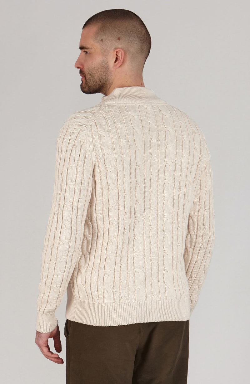 Mens Midweight Cotton Cable Zip Neck Jumper