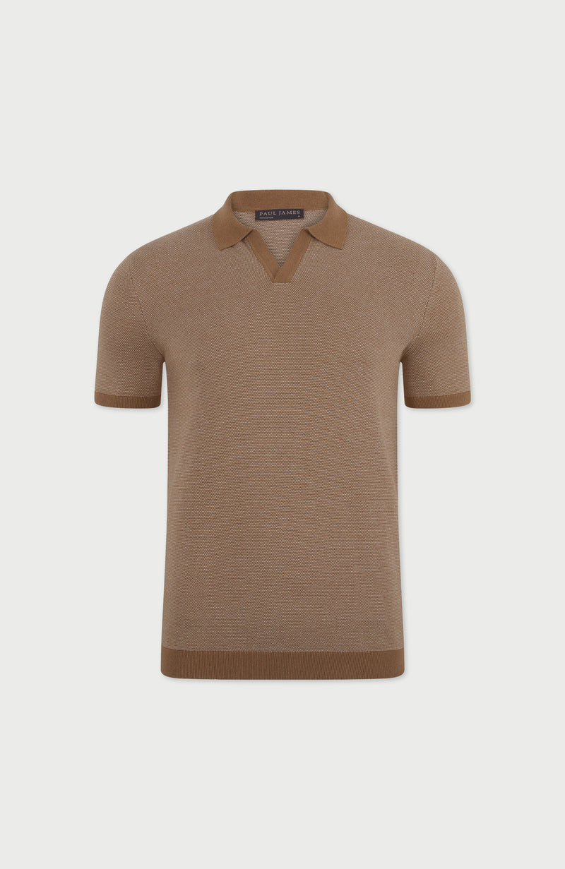 Mens Lightweight Cotton Honeycomb Buttonless Polo Shirt