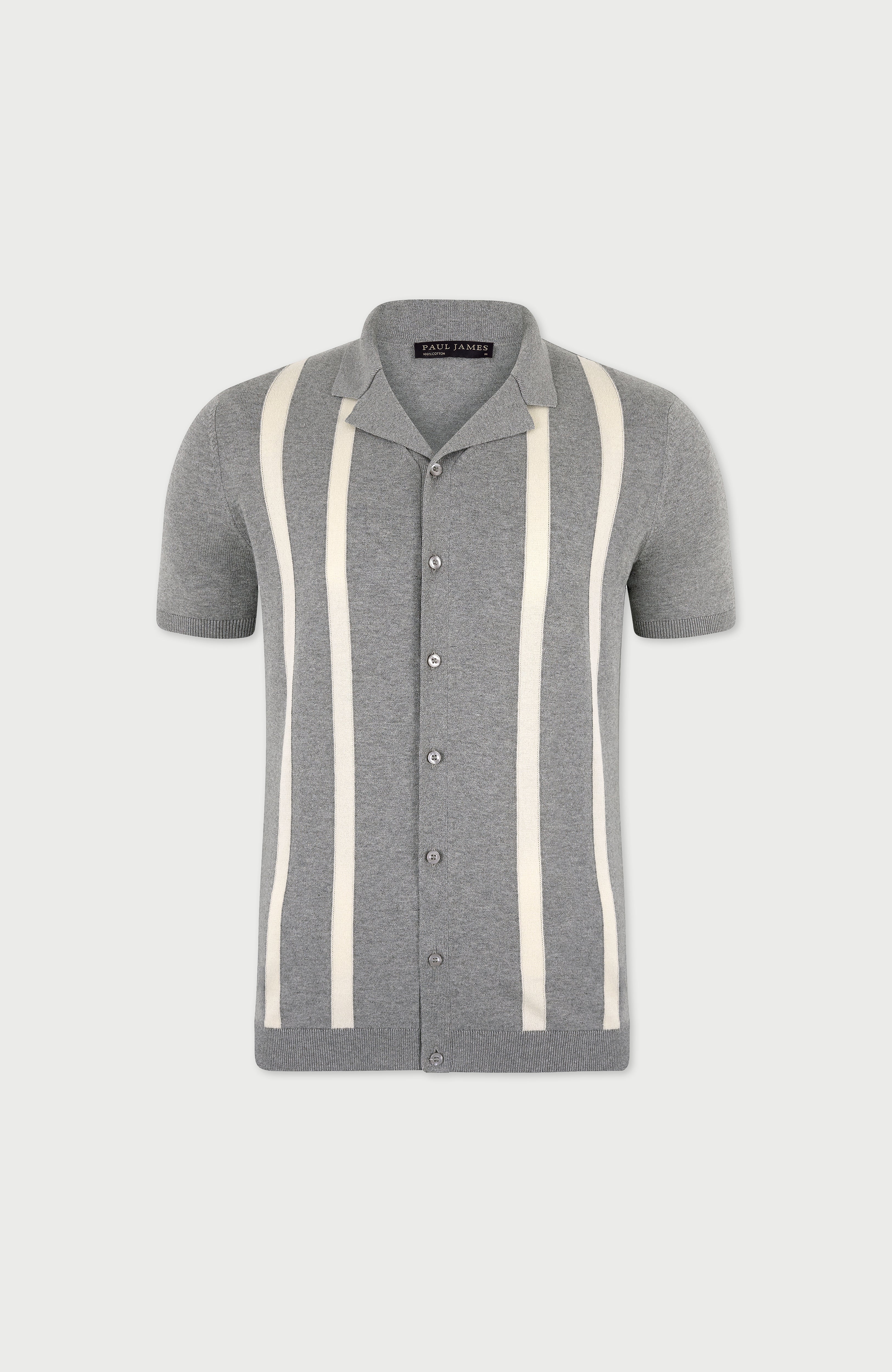 Mens Ultra Fine Cotton Cuban Collar Striped Shirt