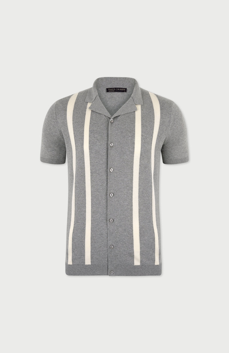 Mens Ultra Fine Cotton Cuban Collar Striped Shirt