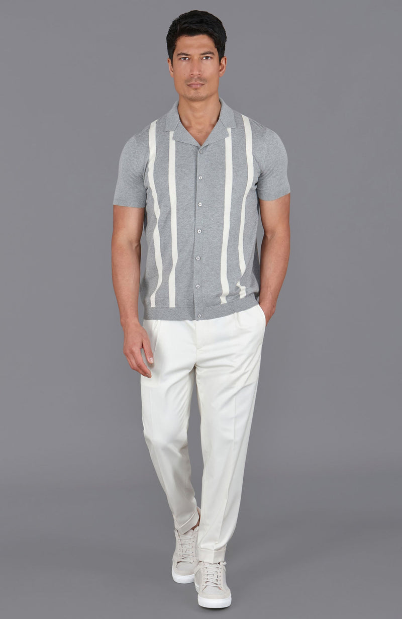 Mens Ultra Fine Cotton Cuban Collar Striped Shirt