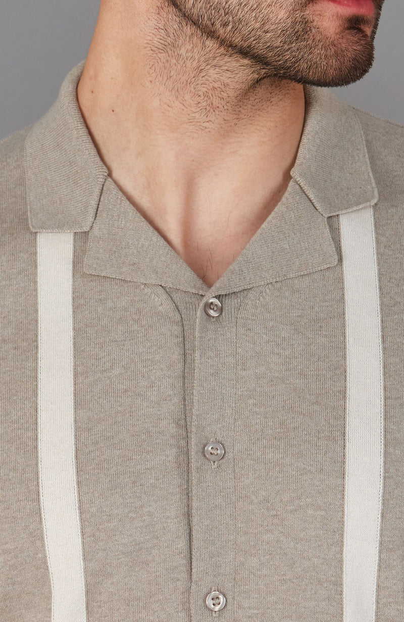 Mens Ultra Fine Cotton Cuban Collar Striped Shirt