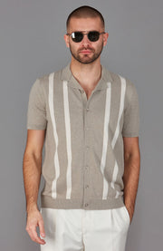 Mens Ultra Fine Cotton Cuban Collar Striped Shirt