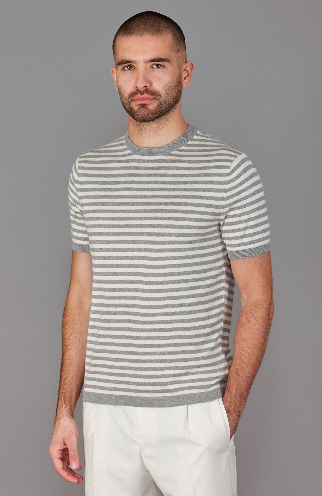Mens Ultra Fine Cotton Knitted Breton T-Shirt