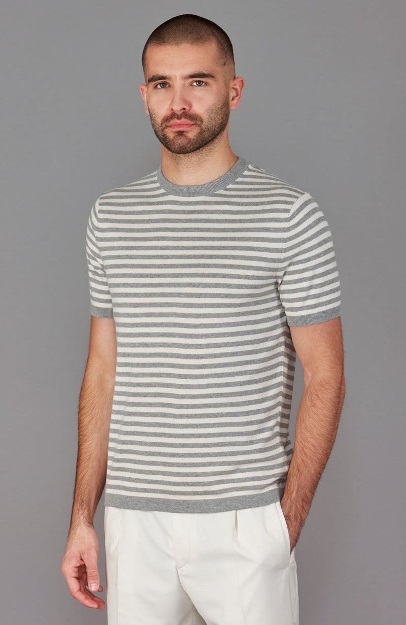 Mens Ultra Fine Cotton Knitted Breton T-Shirt