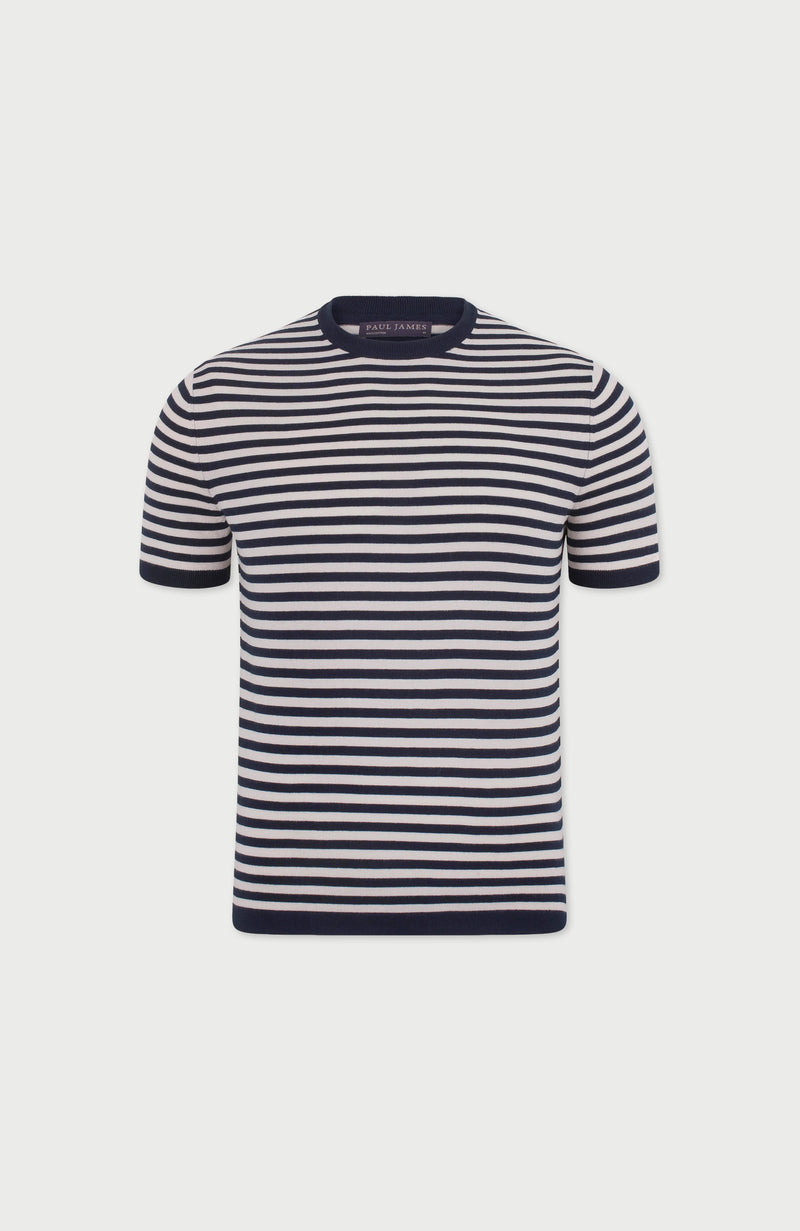 Mens Ultra Fine Cotton Knitted Breton T-Shirt