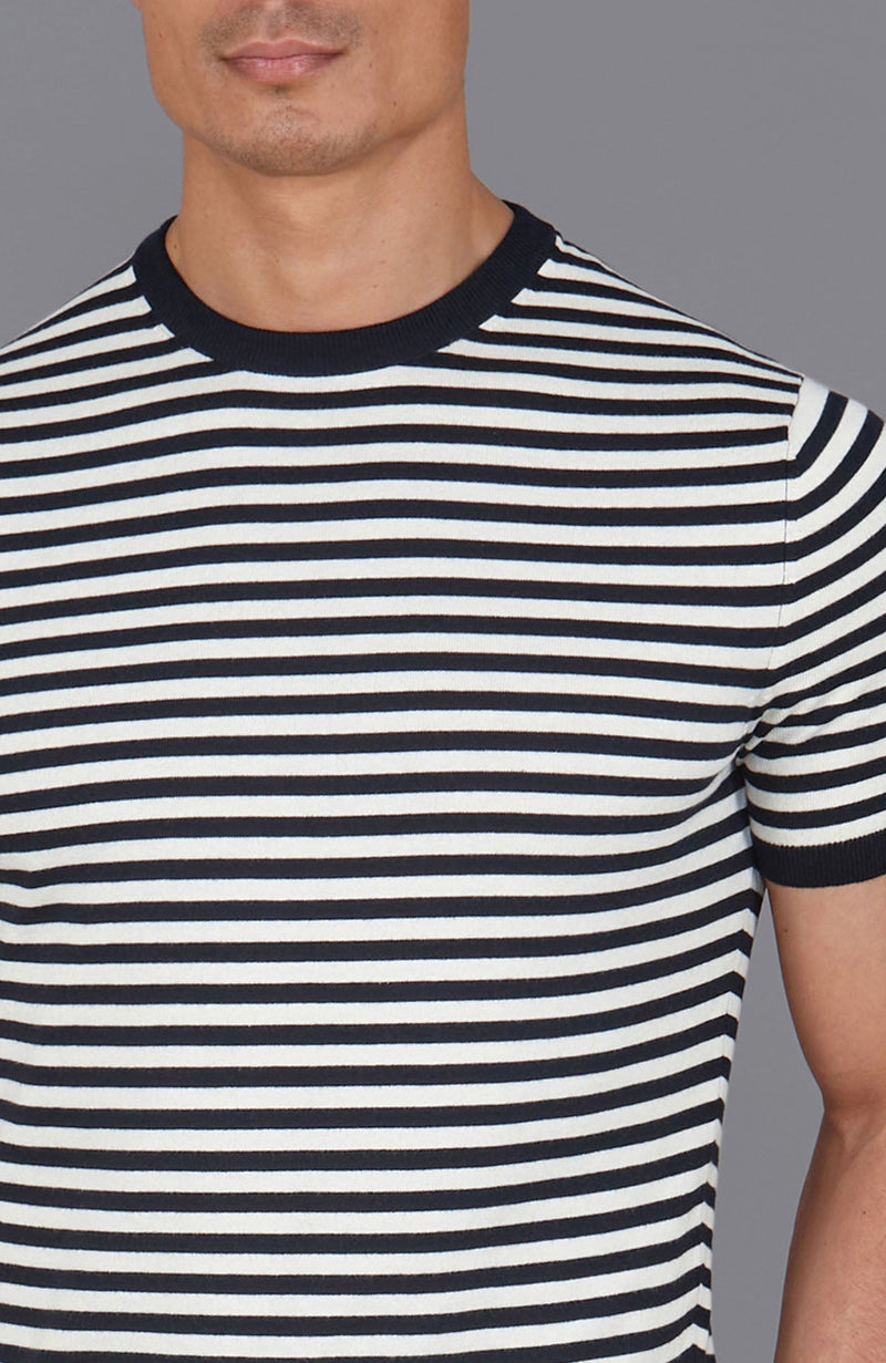 Mens Ultra Fine Cotton Knitted Breton T-Shirt