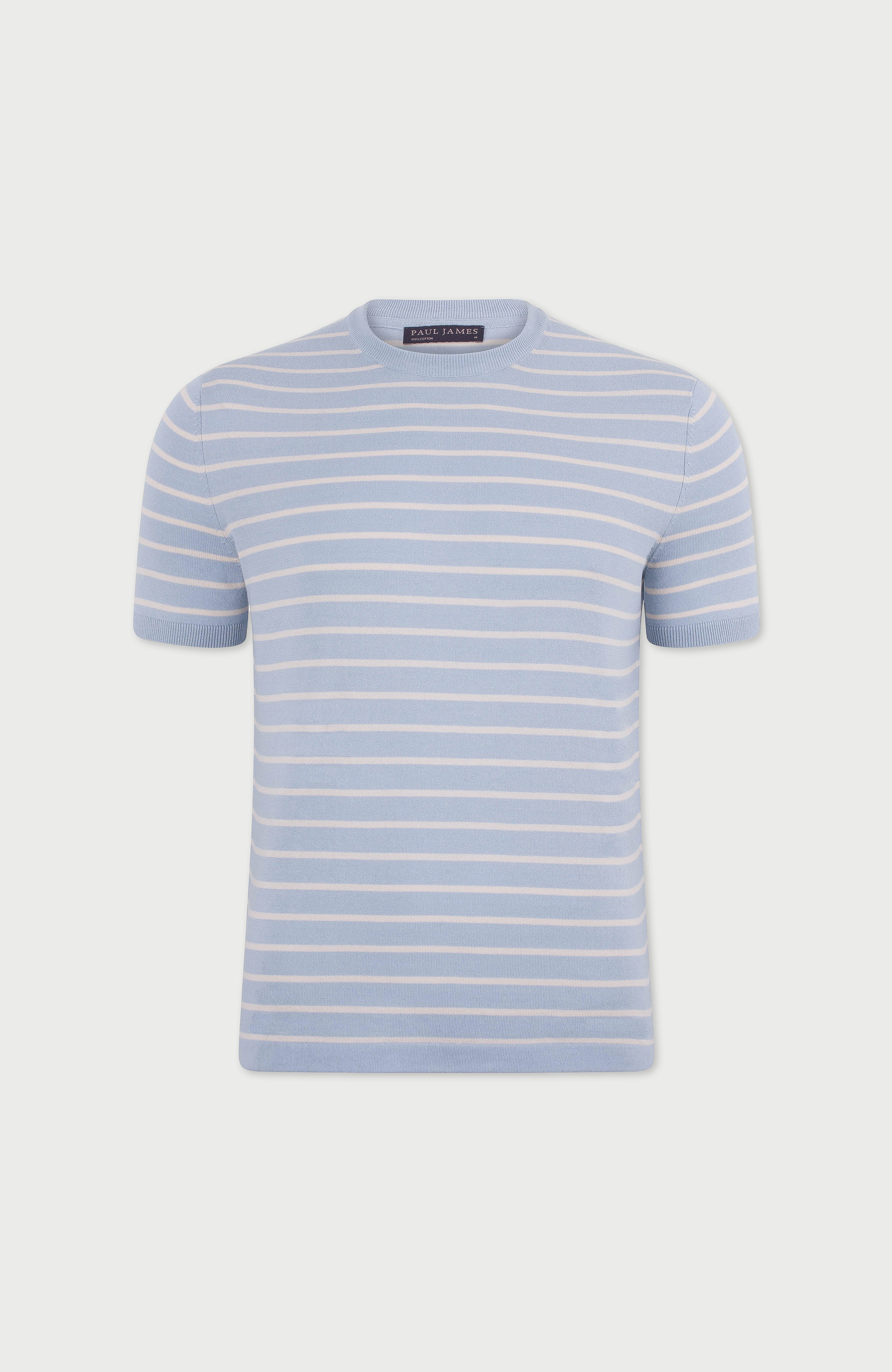Mens Ultra Fine Cotton Knitted Pin Stripe T-Shirt