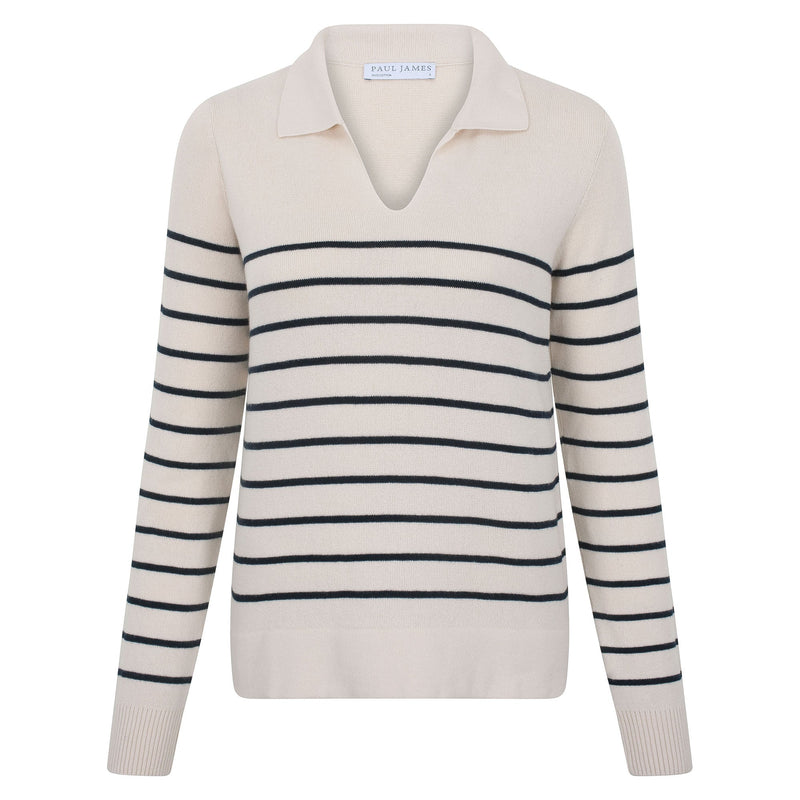 Womens Lightweight Cotton Open Collar Breton Top