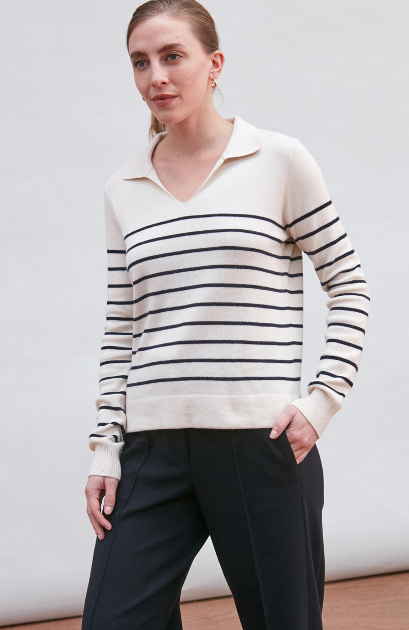 Womens Lightweight Cotton Open Collar Breton Top