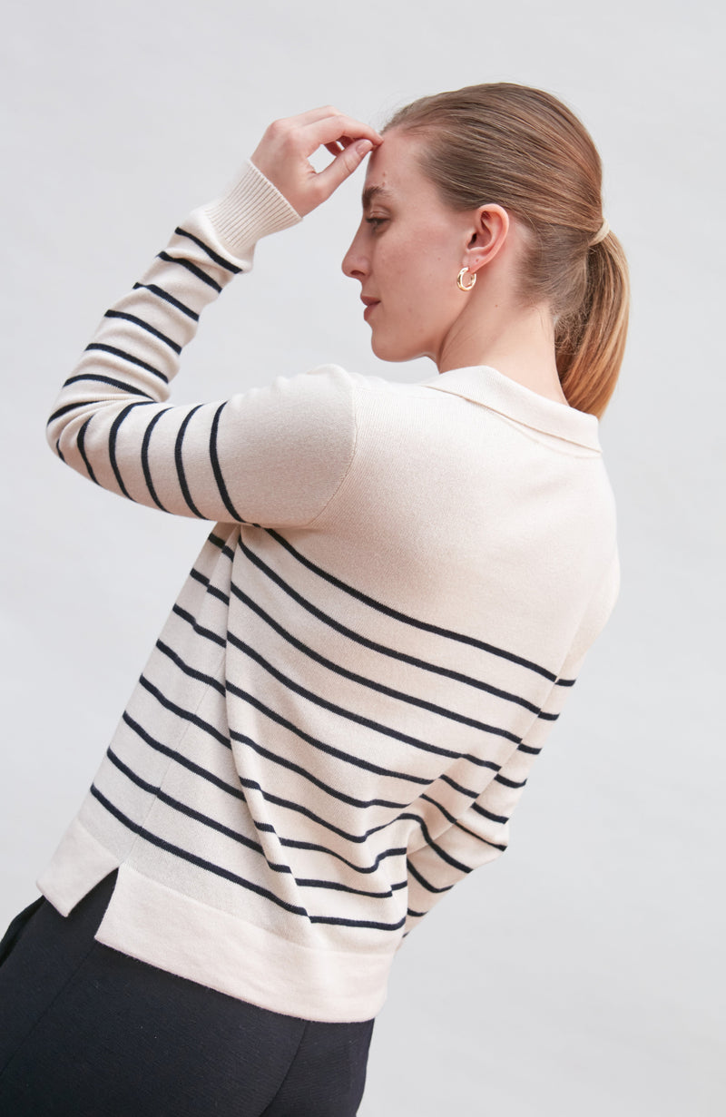 Womens Lightweight Cotton Open Collar Breton Top