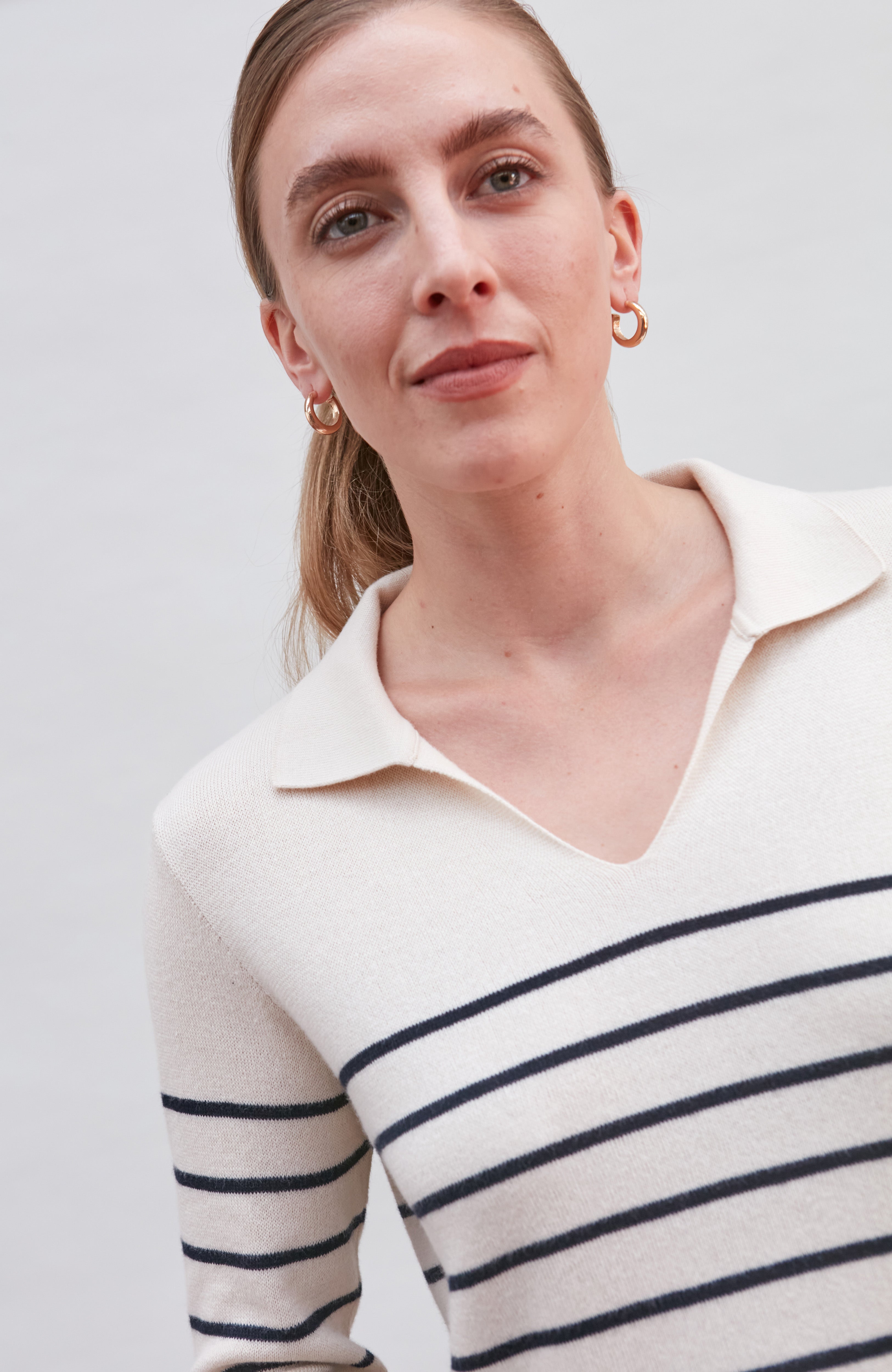 Womens Lightweight Cotton Open Collar Breton Top