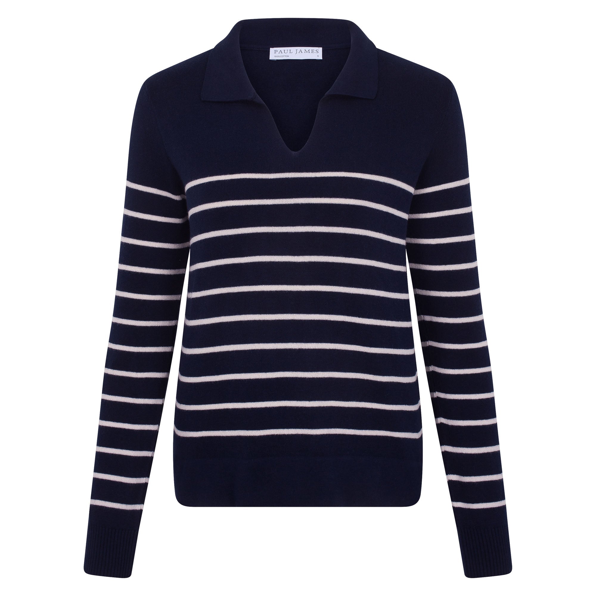 Womens Lightweight Cotton Open Collar Breton Top