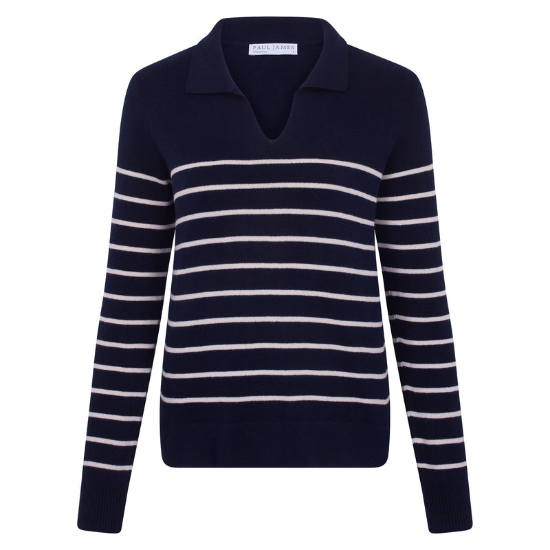 Womens Lightweight Cotton Open Collar Breton Top