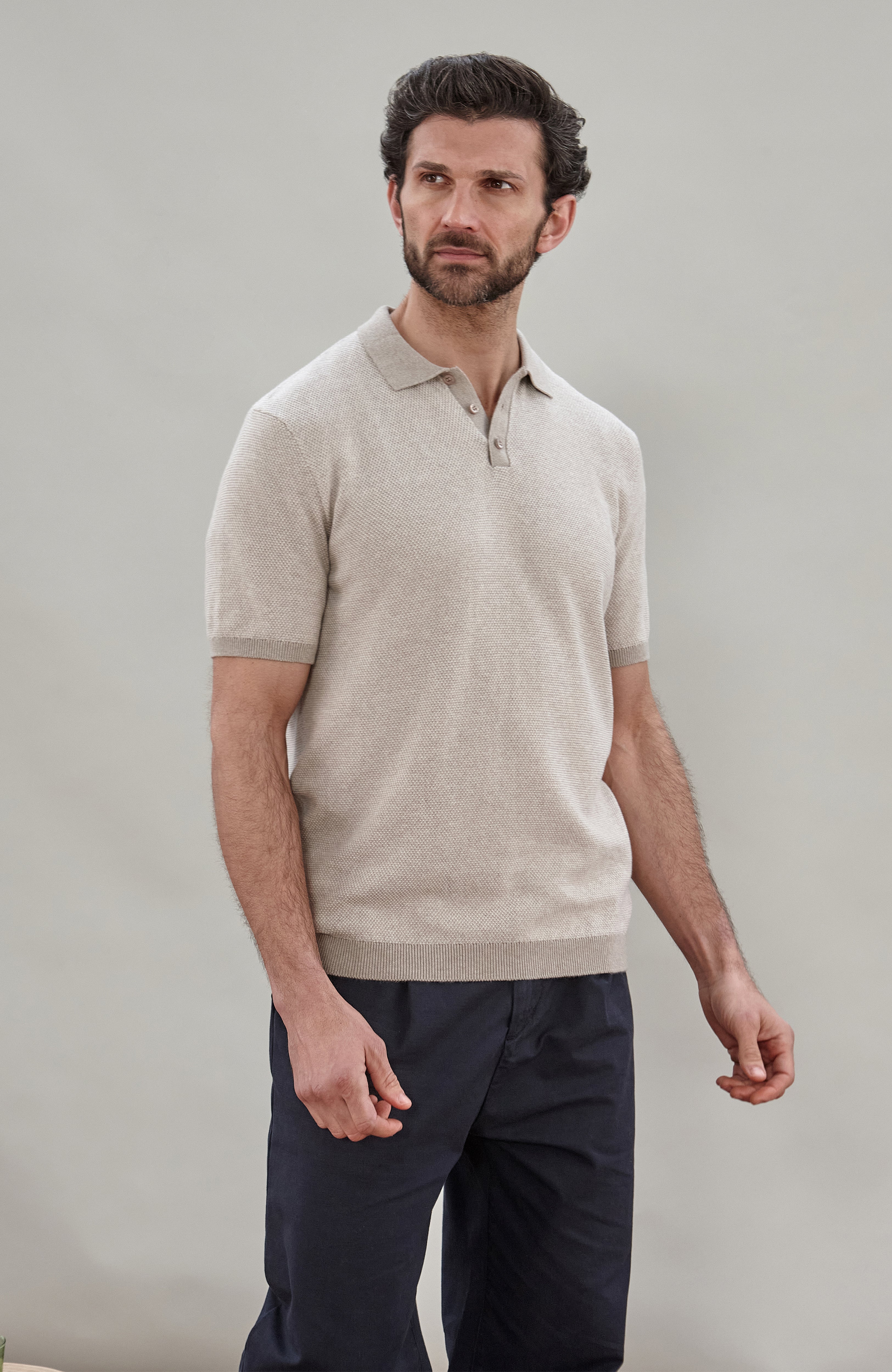 Mens Lightweight Cotton Textured Polo Shirt