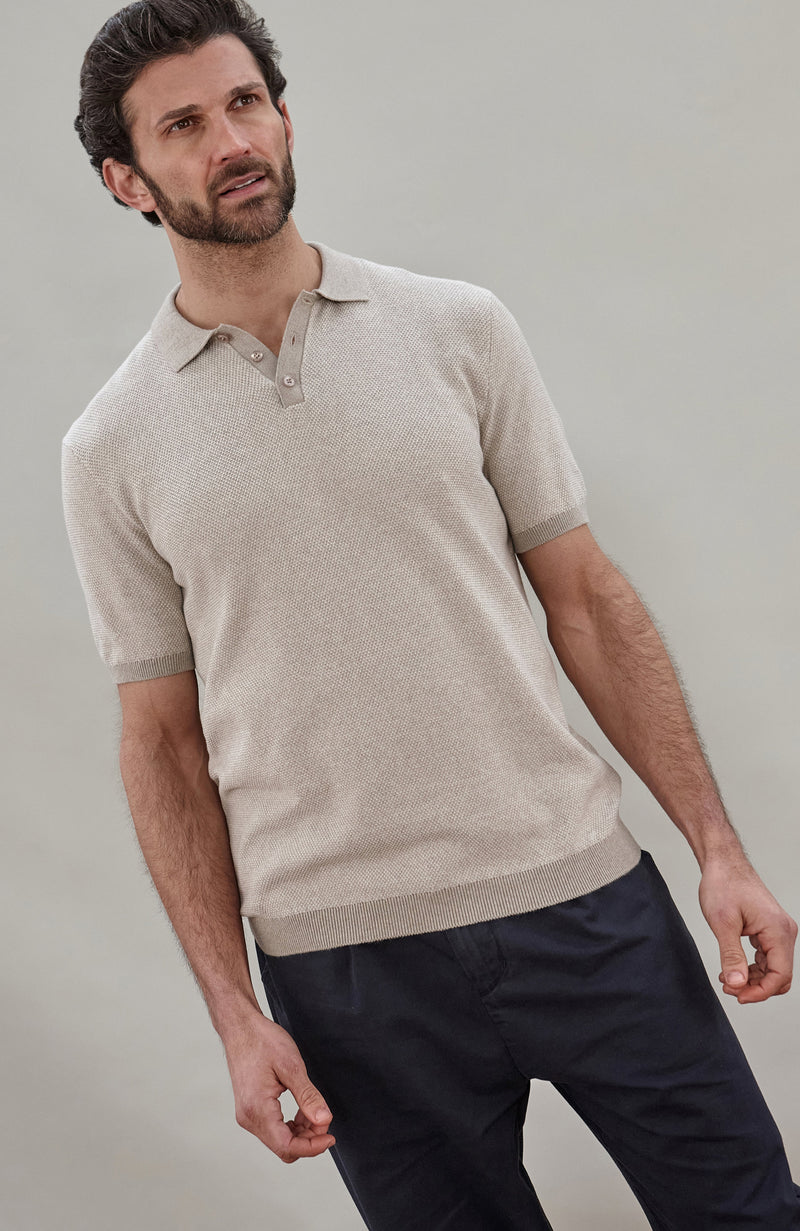 Mens Lightweight Cotton Textured Polo Shirt
