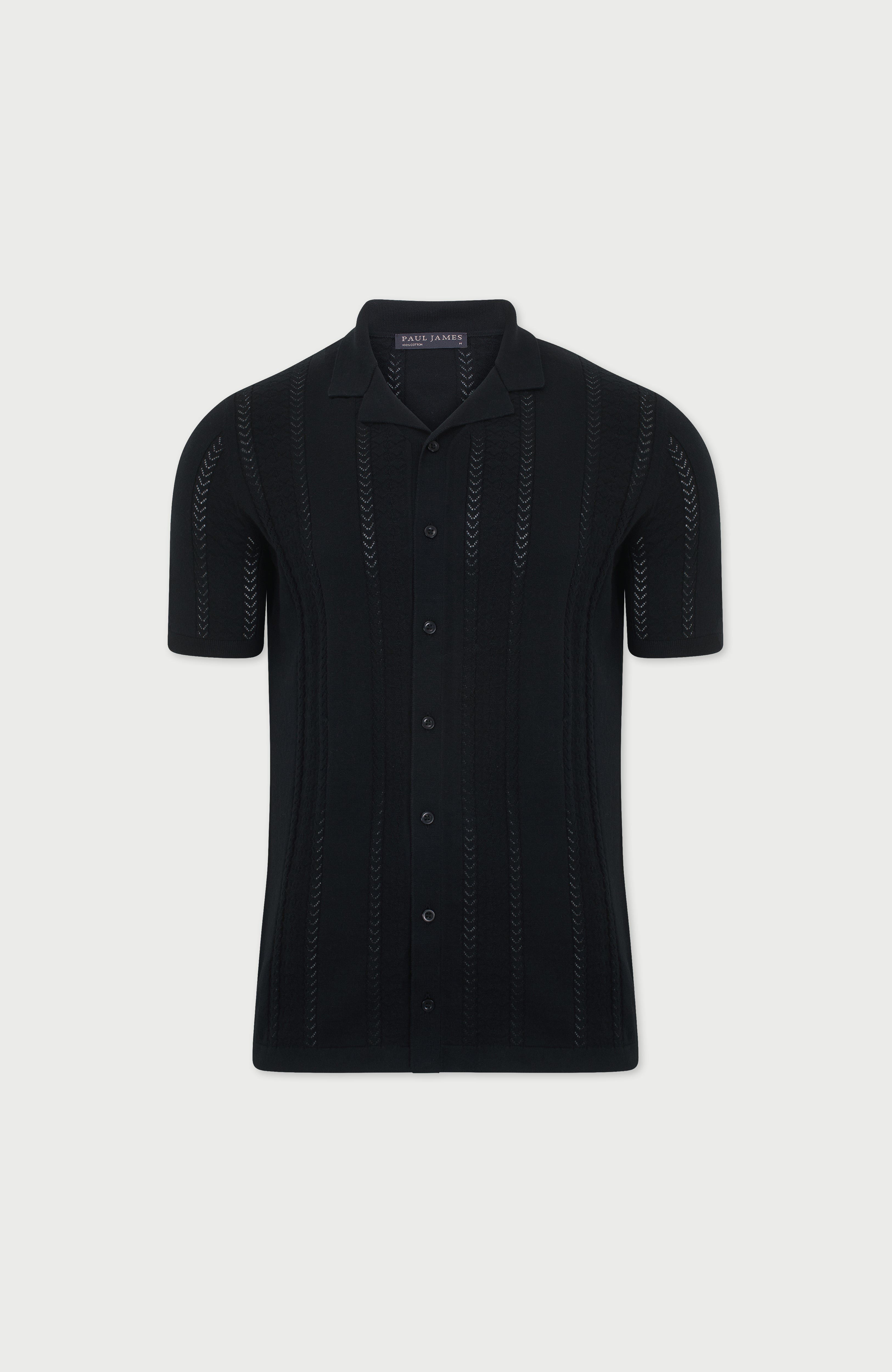 Mens Ultra Fine Cotton Open Knit Cuban Collar Shirt
